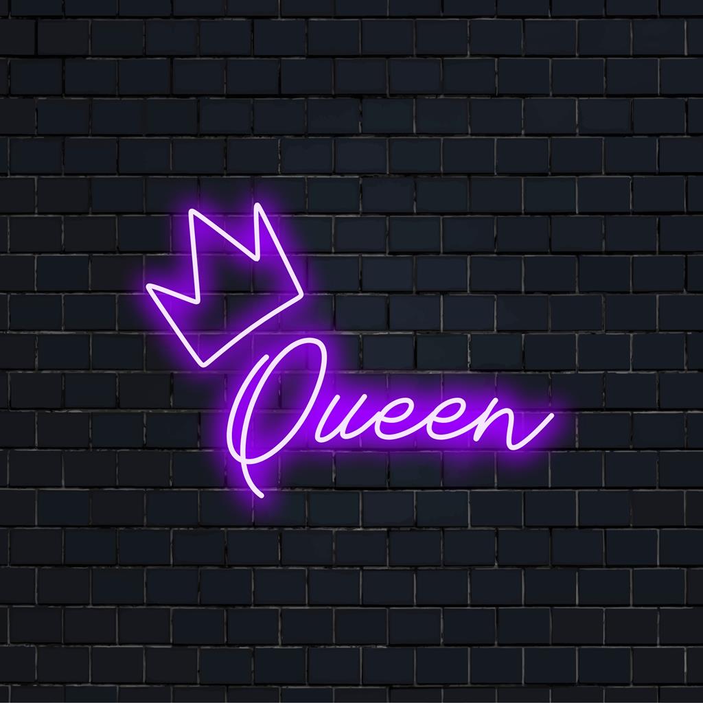 LED-Neonschild mit „Queen“-Design; lebendiges Neonlichtdekor, perfekt für moderne Innenräume und ein starkes Statement.