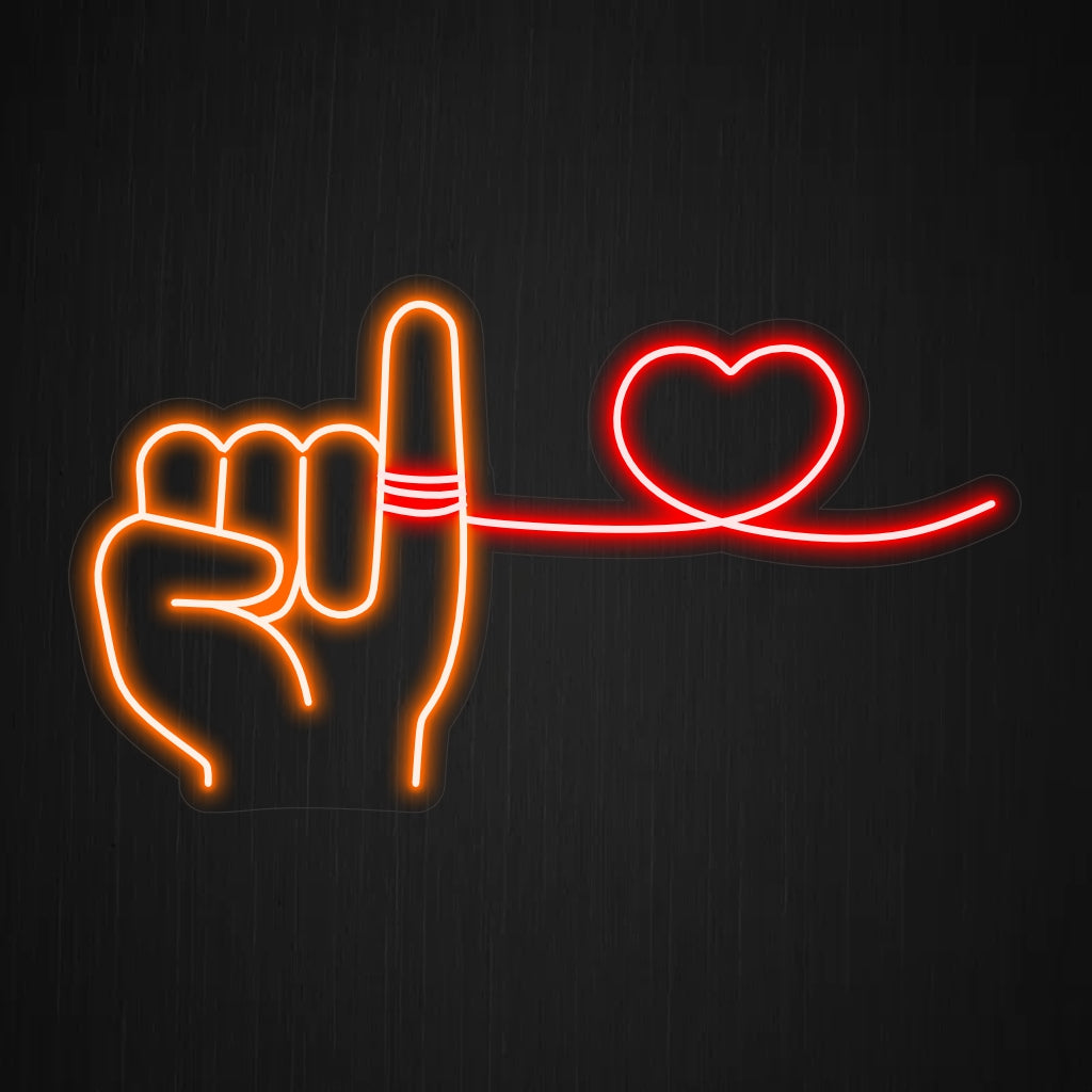 „Red Thread of Fate on Little Finger Neon Sign“ symbolisiert das Schicksal mit einem ikonischen roten Faden und verleiht Ihrem Raum ein romantisches und bedeutungsvolles Element.“