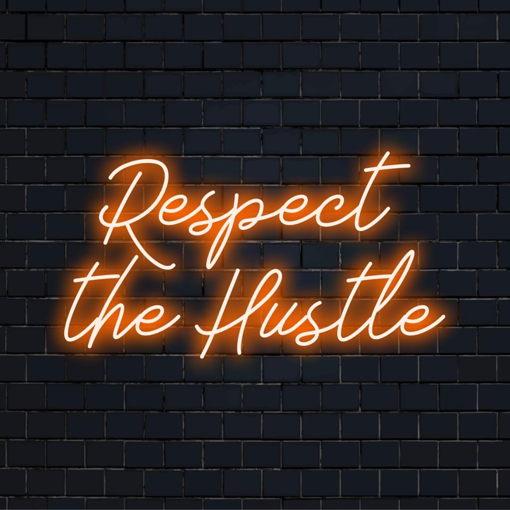 Individuelles LED-Neonschild: „Respect The Hustle“ in kräftigen, lebendigen Buchstaben, perfekt als motivierende Wandkunstdekoration.