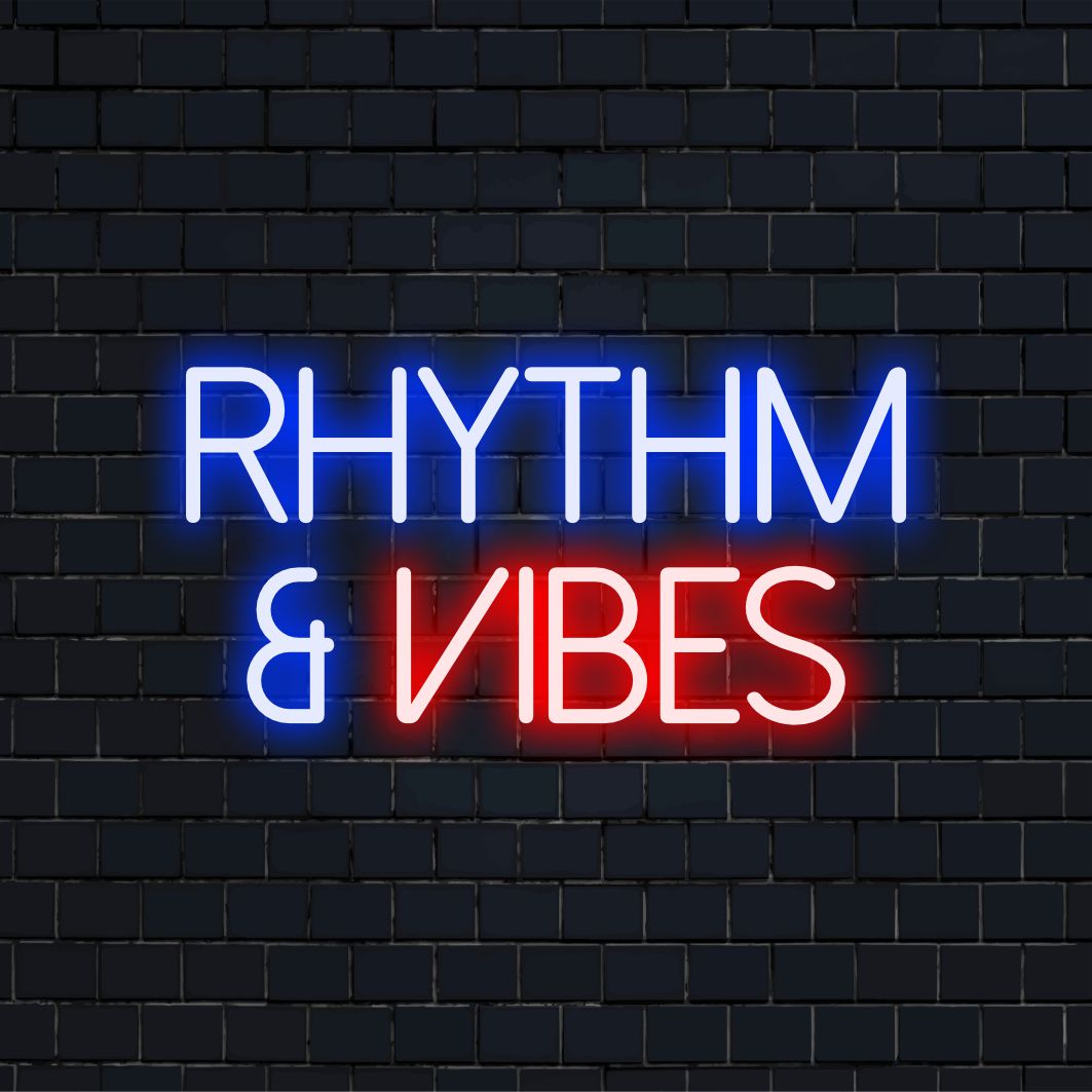 Neonschild „Vibeant Rhythm And Vibes“ – Dieses individuelle LED-Design erhellt Räume und verleiht ihnen eine lebendige und persönliche Note.