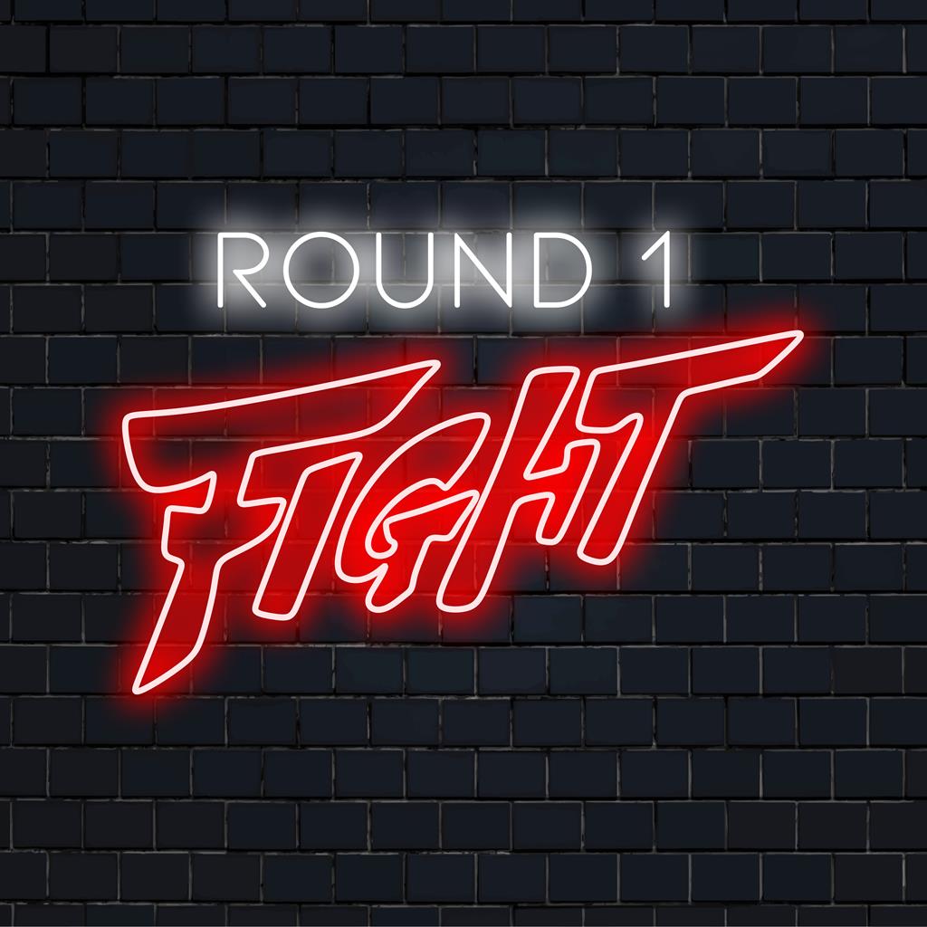 Neonschild „Round 1 Fight“, ein lebendiges, individuelles LED-Stück, ideal als Gaming-Dekor oder thematische Neon-Wandkunst.