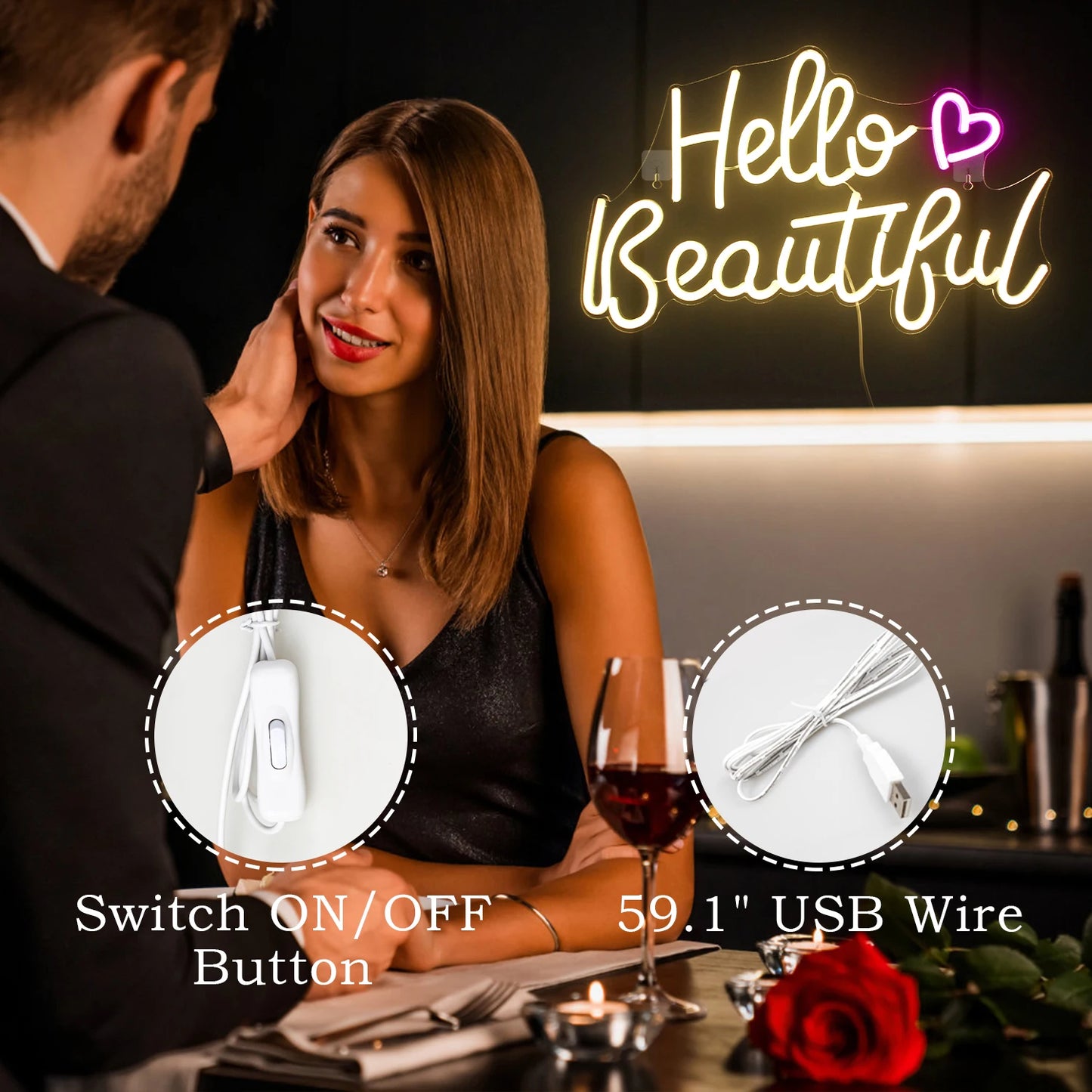 Hello Beautiful 5V USB LED Leuchtschild - Preisgünstig