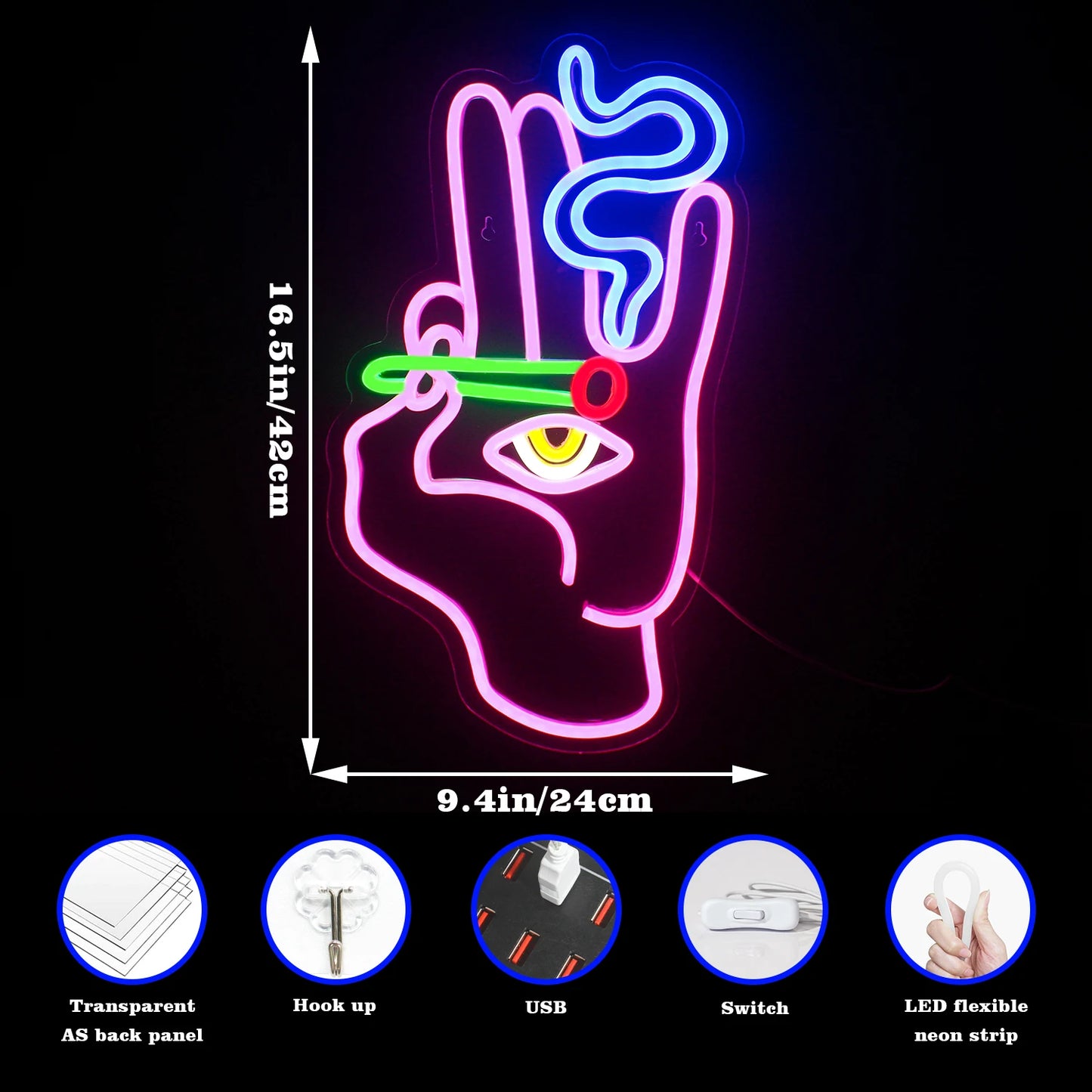 Rauchende Hand Auge 5V USB LED Leuchtschild - Preisgünstig