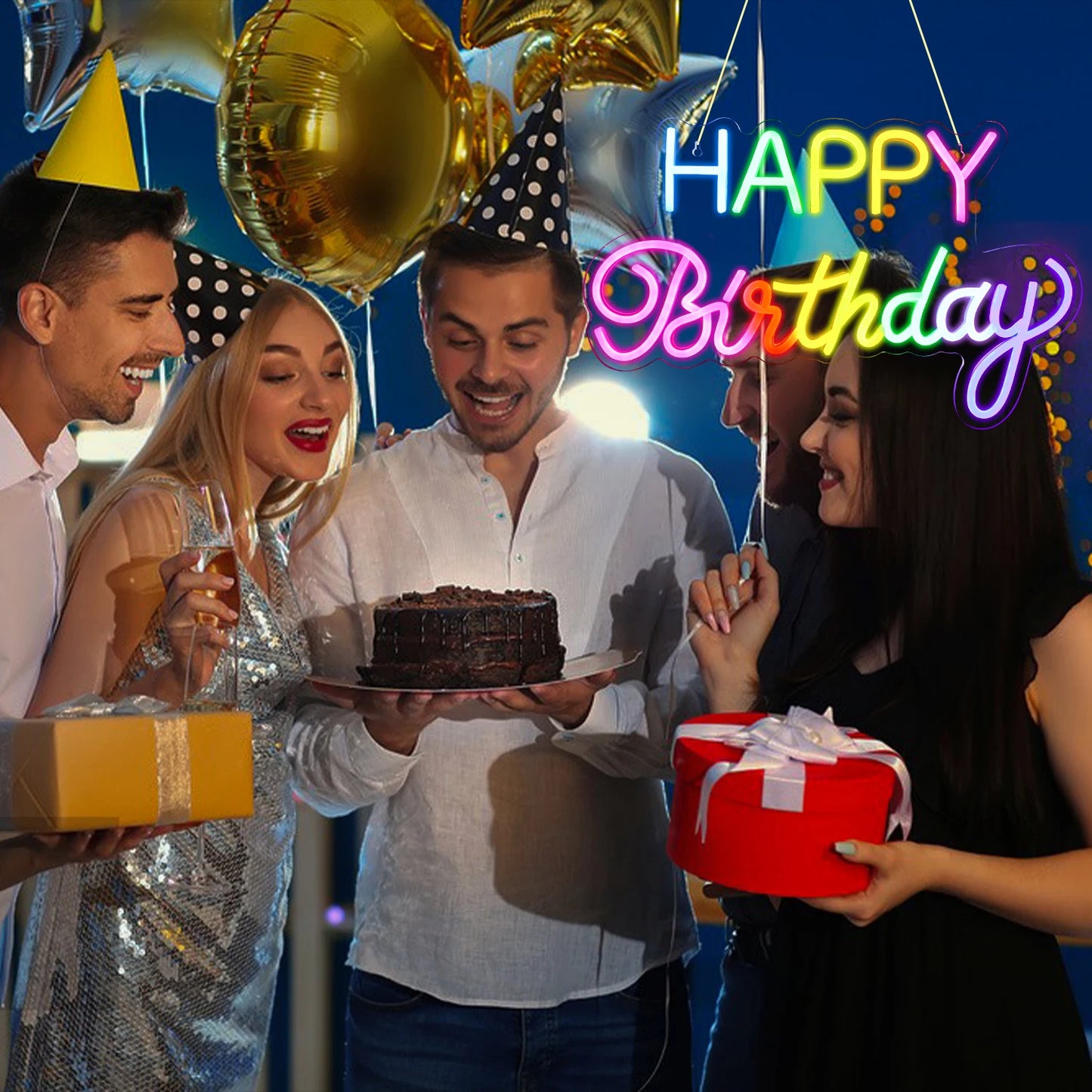 LED Happy Birthday Bunt 5V USB Neon Schild - Preisgünstig