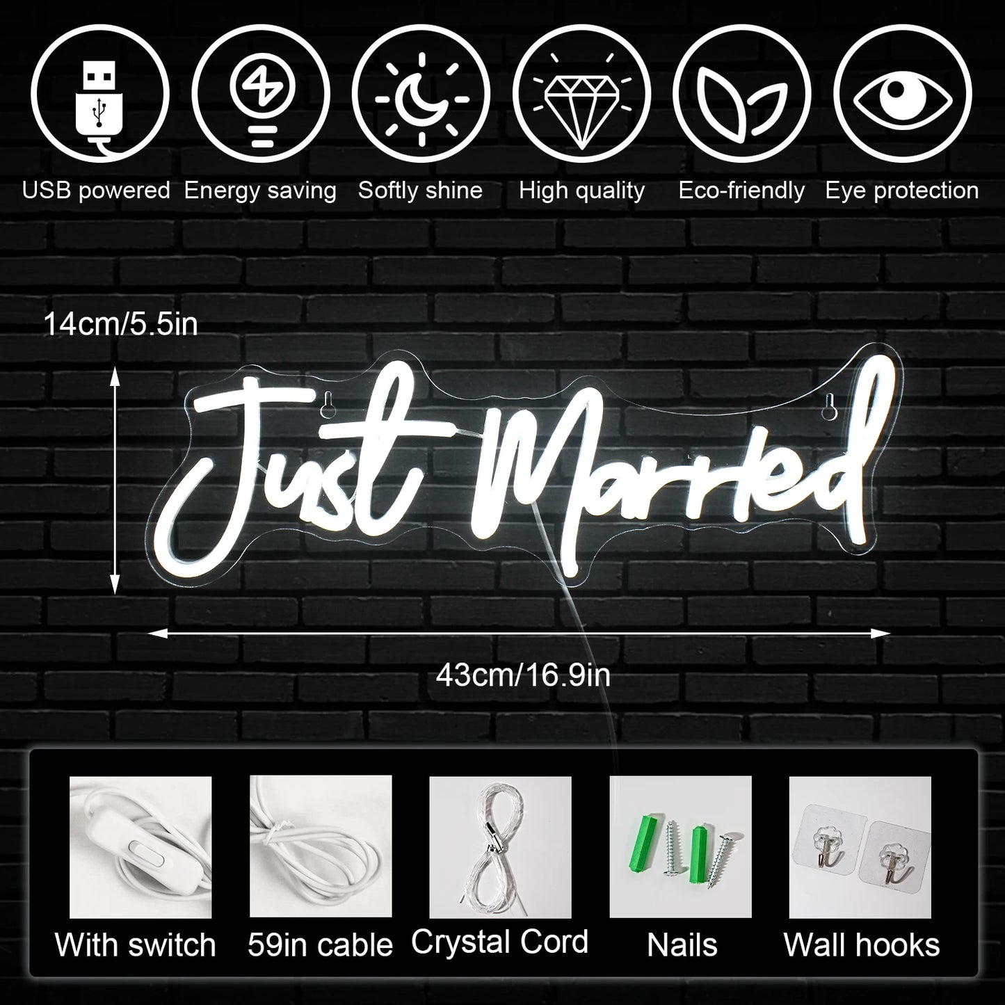 Just Married 5V USB LED Leuchtschild - Preiswert