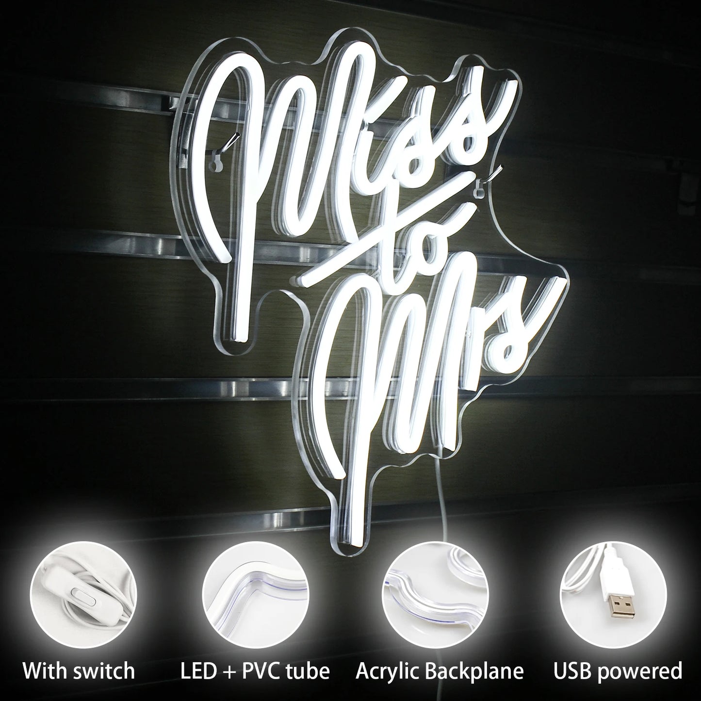 Miss To Mrs 5V Mini USB LED Neonschild - Budgetfreundlich