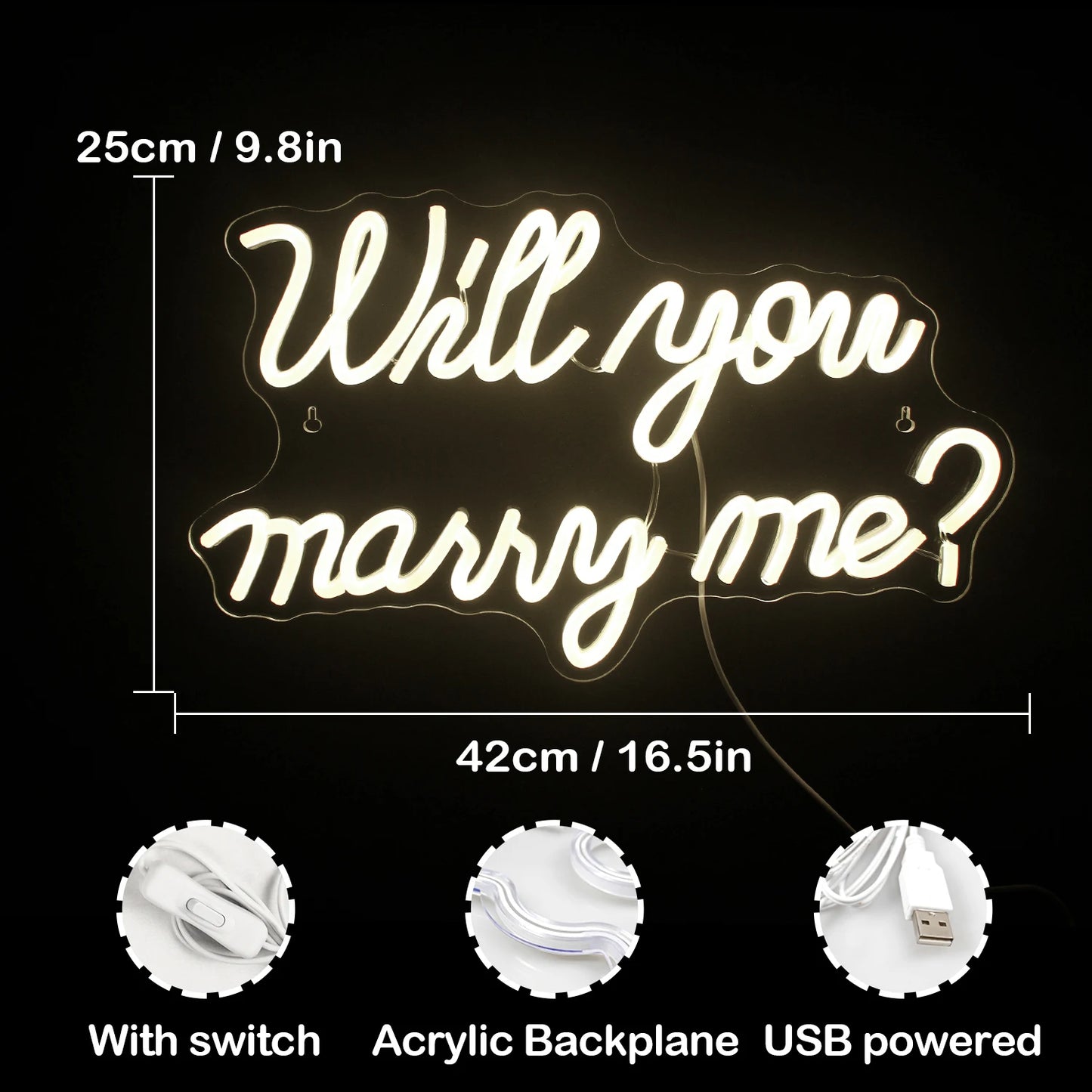 Willst Du Mich Heiraten Hochzeitsantrag Dekoration Party 5V USB LED Leuchtschild - Preiswert