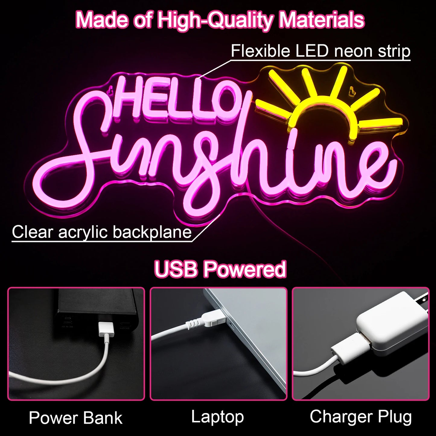 Hallo Sunshine 5V USB LED Leuchtschild - Preiswert
