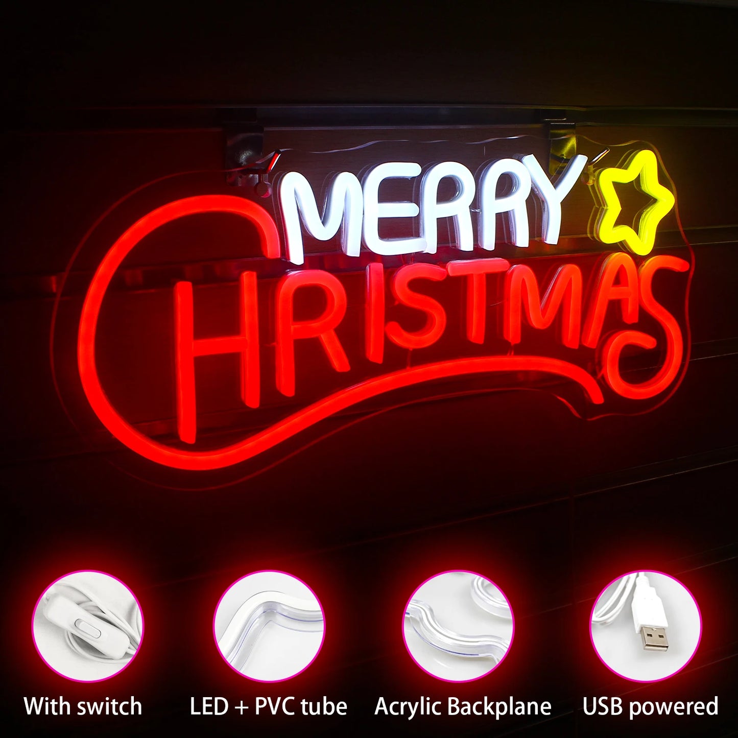 Merry Christmas 5V USB LED Leuchtschild - Preiswert