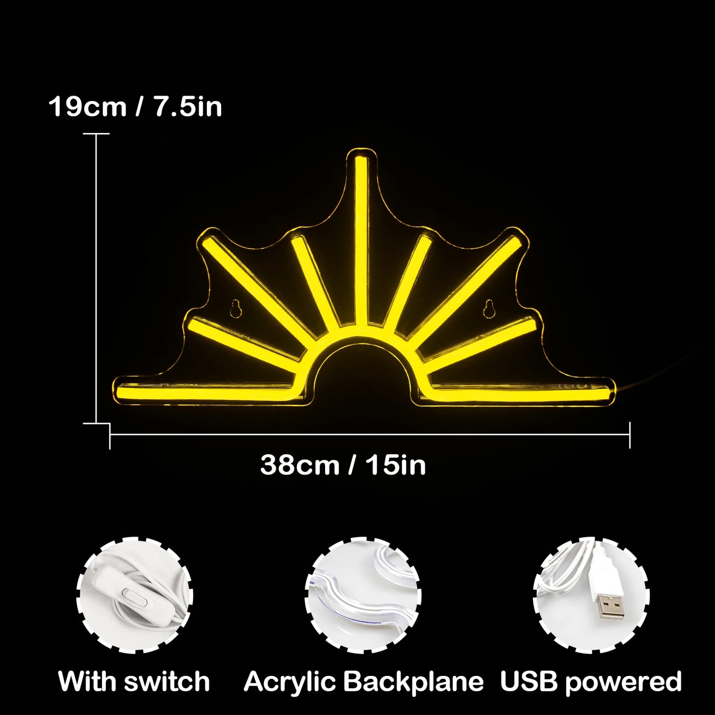 Sonnen-LED-Leuchtschild mit 5V USB - Preisgünstig