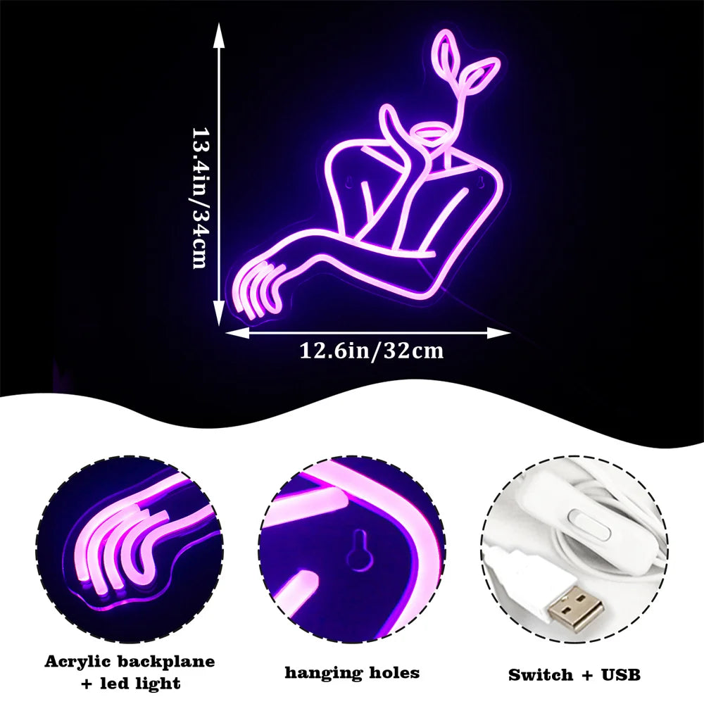 Line-Art Frauenbild 5V USB LED Neon Schild - Preisgünstig