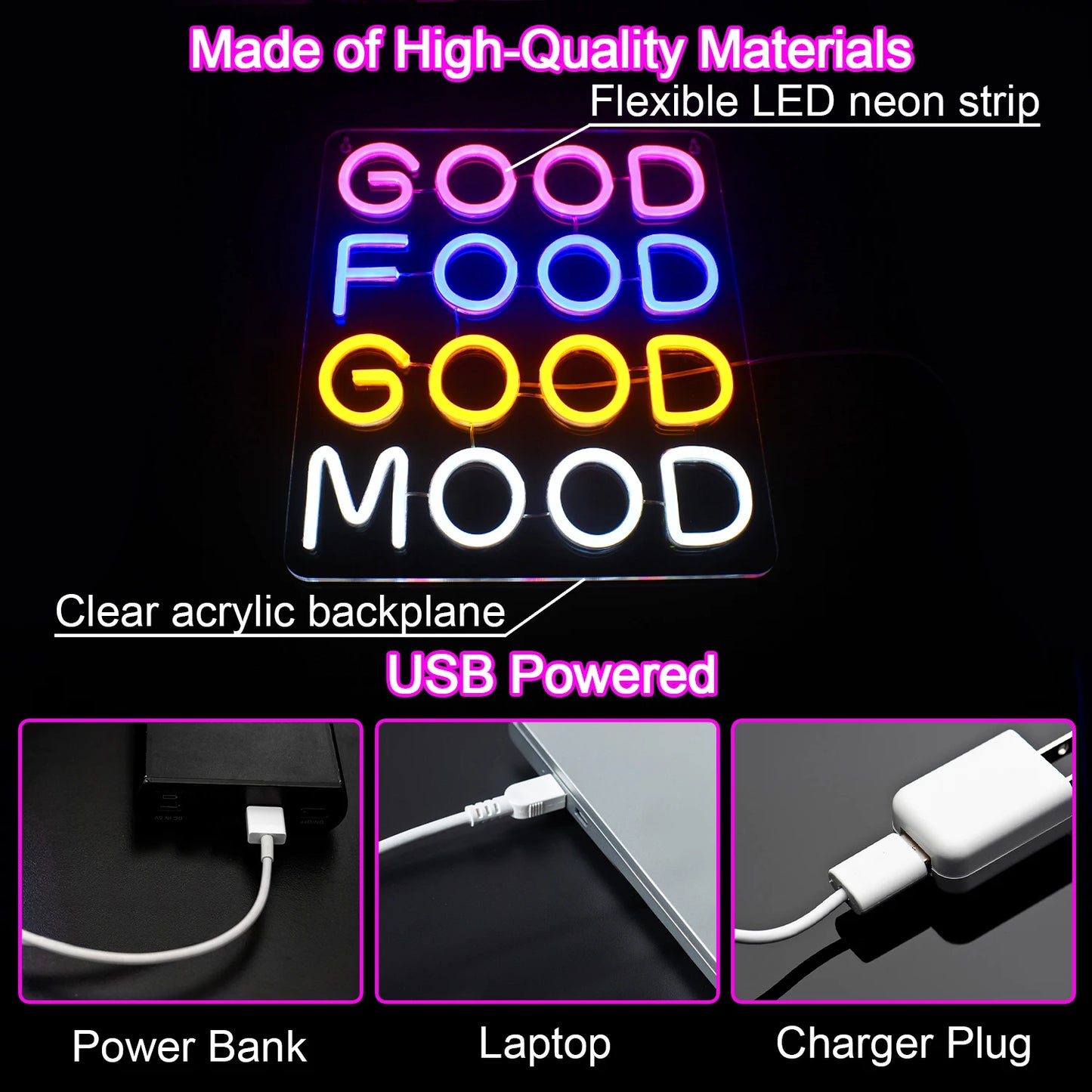 Good Food Good Mood 5V USB LED Leuchtschild - Preiswert