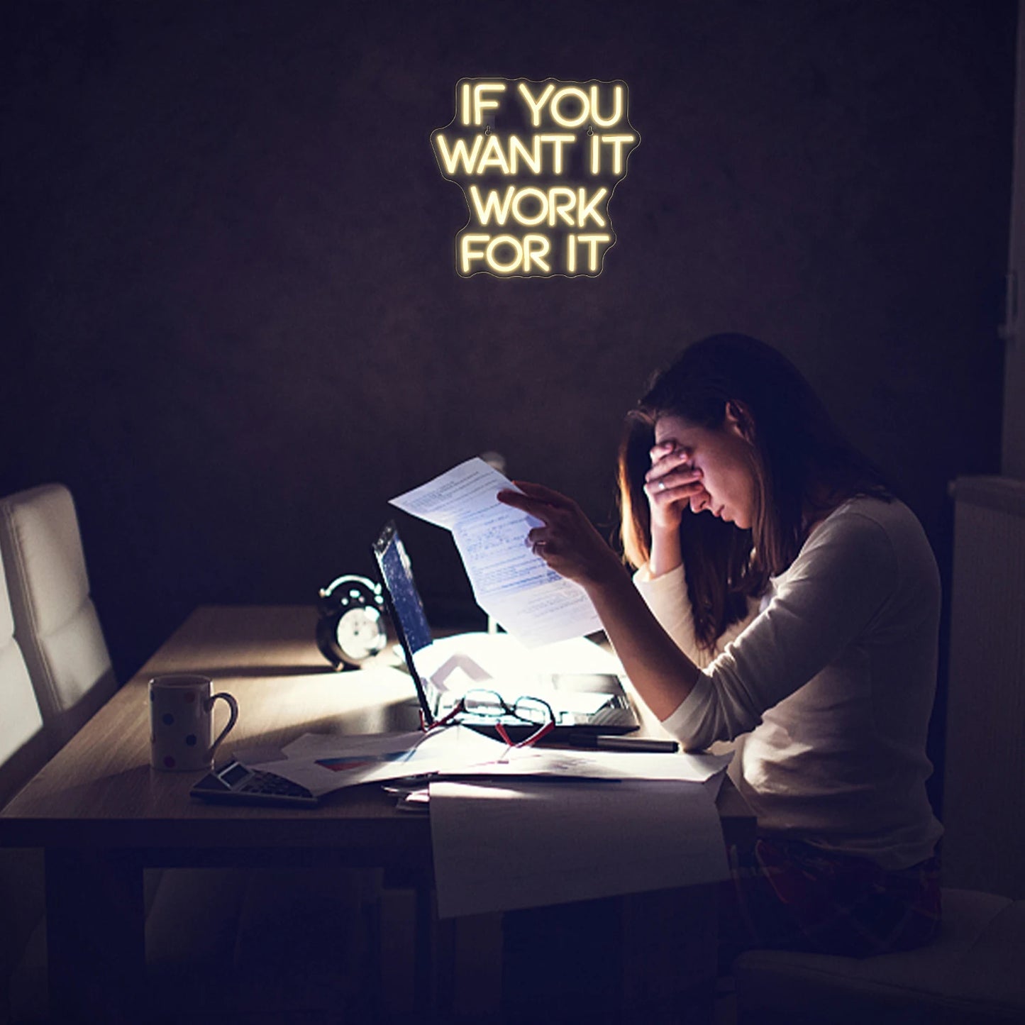 5V USB LED Leuchtschild 'If You Want It, Work For It' - Budgetfreundlich