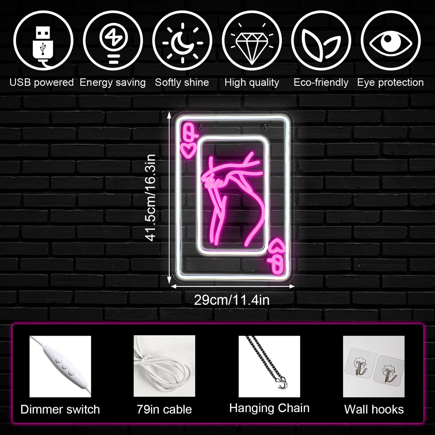 Spielkarten Dame Körper 5V USB LED Leuchtschild - Preisgünstig