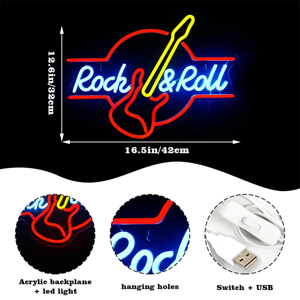 Gitarre Rock and Roll 5V USB LED Leuchtschild - Preisgünstig