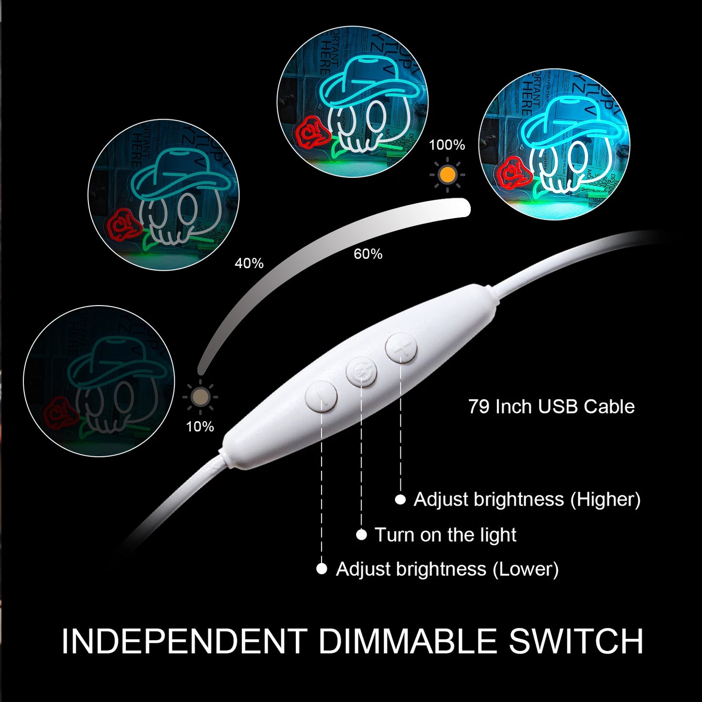 Cowboy Totenkopf Rose 5V USB LED Neon Schild - Preisgünstig