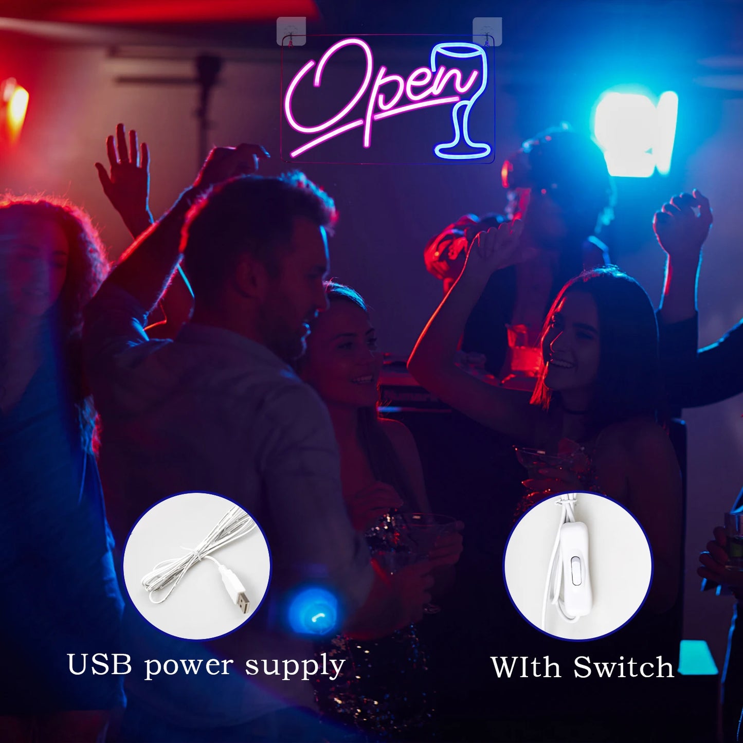 Offenes Weinglas 5V USB LED Leuchtschild - Preisgünstig