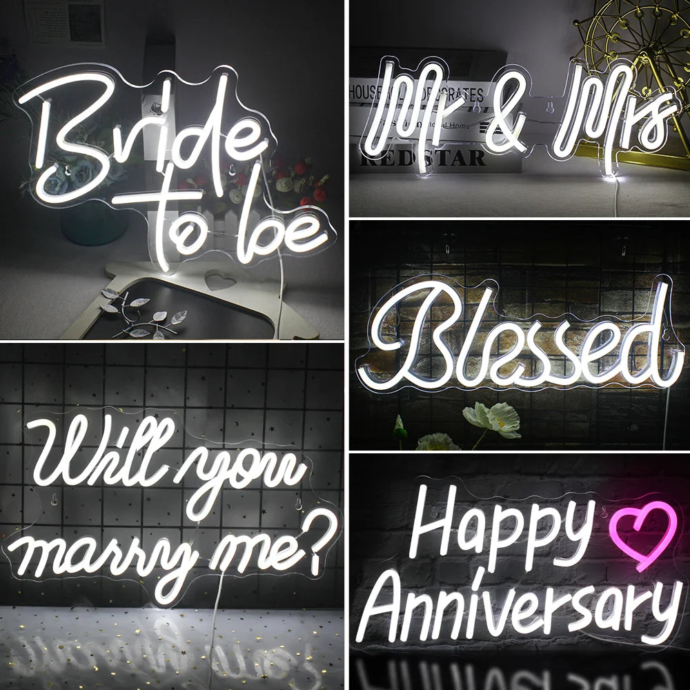 „Ein elegantes LED-Neonschild für die Hochzeitsdekoration mit dem Satz ‚Happily Ever After‘ in einer schönen Schreibschrift.