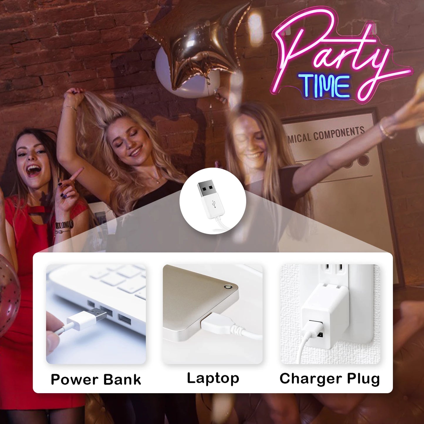 Party Time 5V USB LED Leuchtschild - Preisgünstig