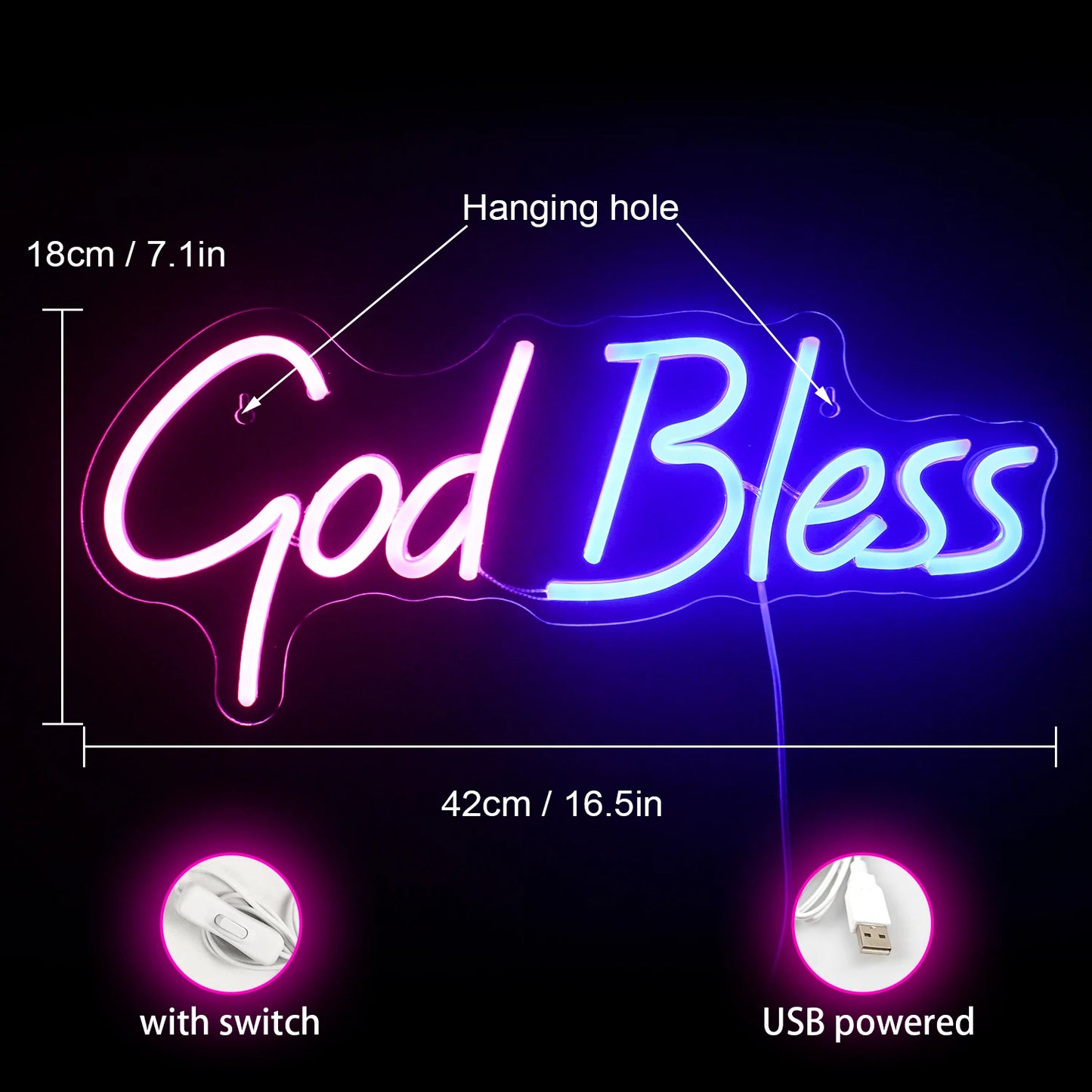 God Bless 5V USB LED Leuchtschild - Preisgünstig