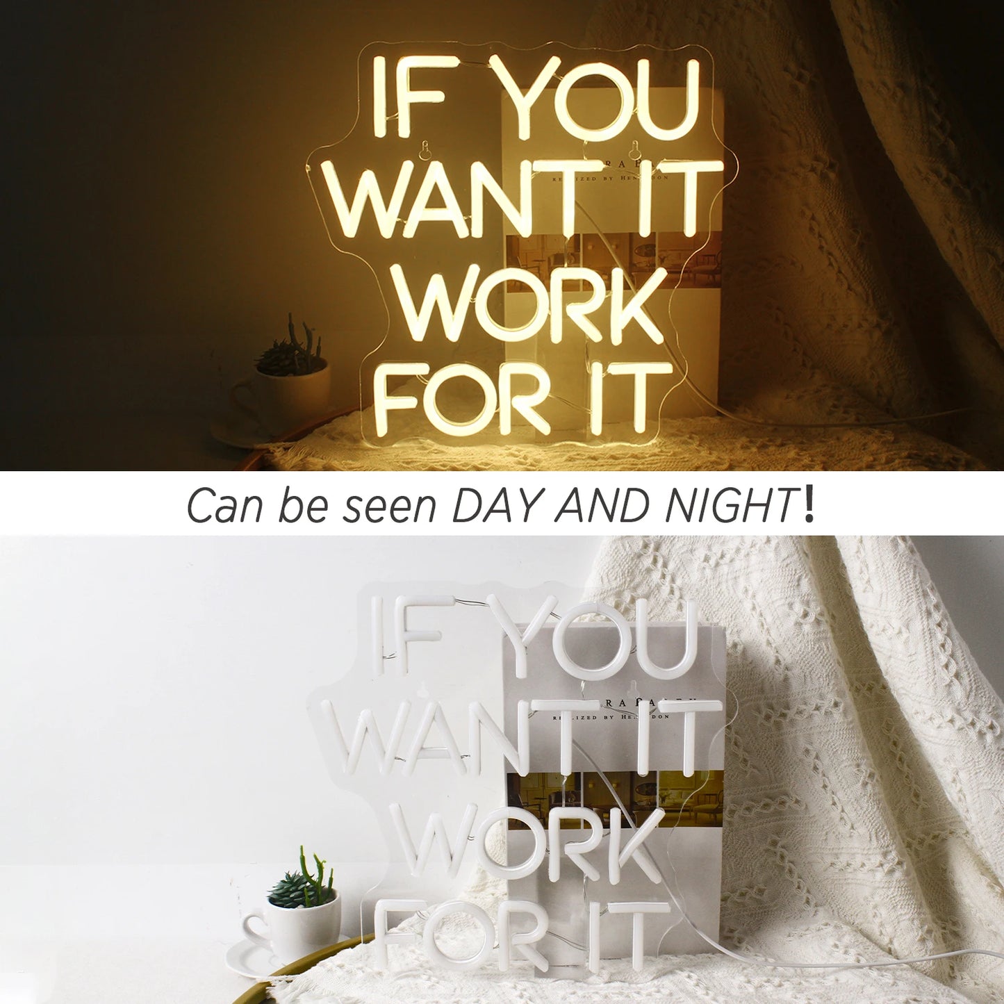 5V USB LED Leuchtschild 'If You Want It, Work For It' - Budgetfreundlich