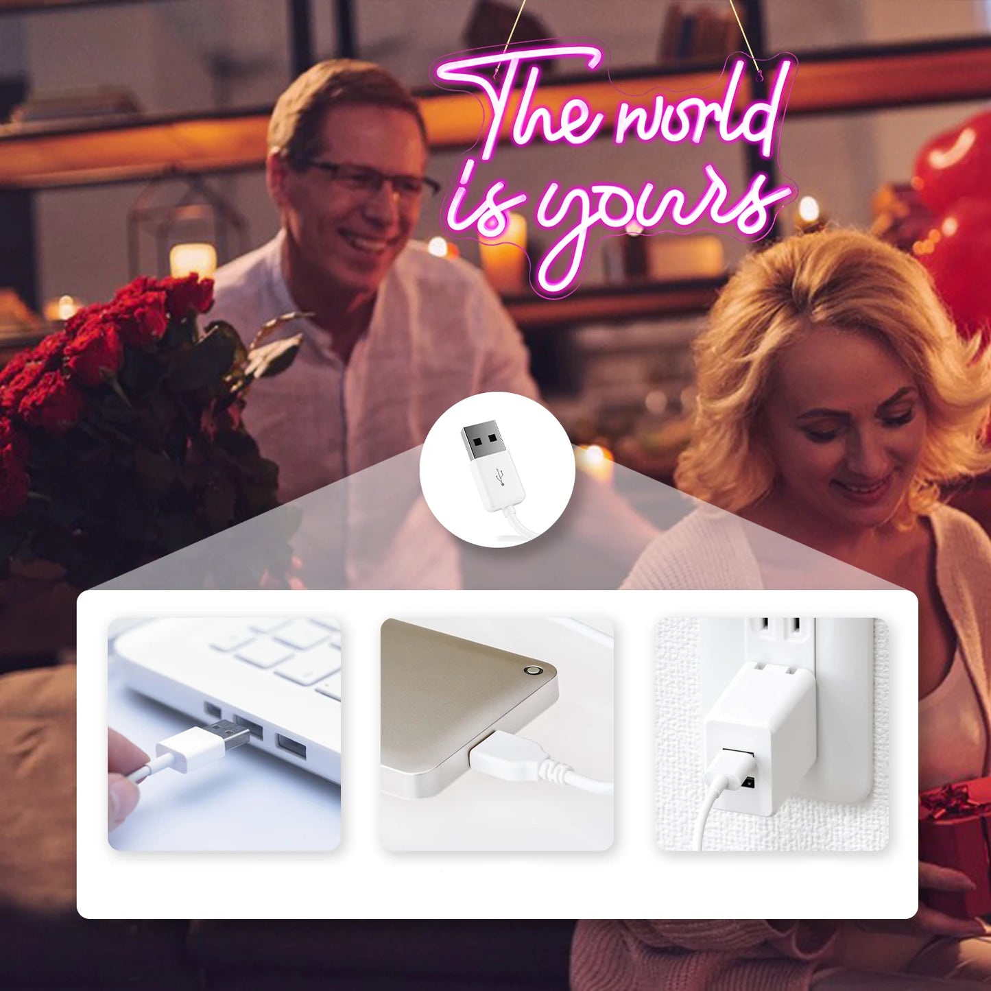 Die Welt Gehört Dir 5V USB LED Leuchtschild - Preisgünstig