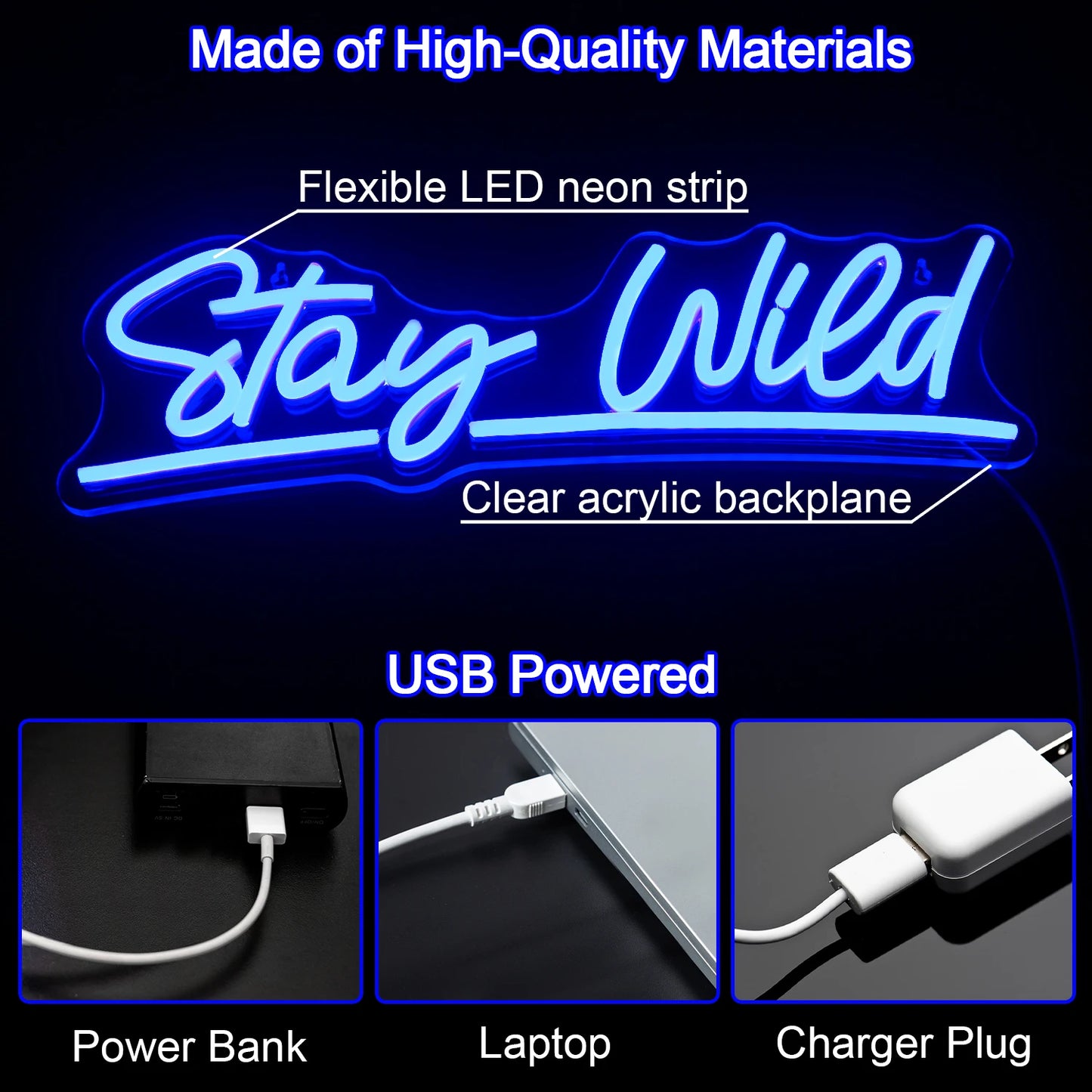Stay Wild 5V USB LED Neon Schild - Preisgünstig