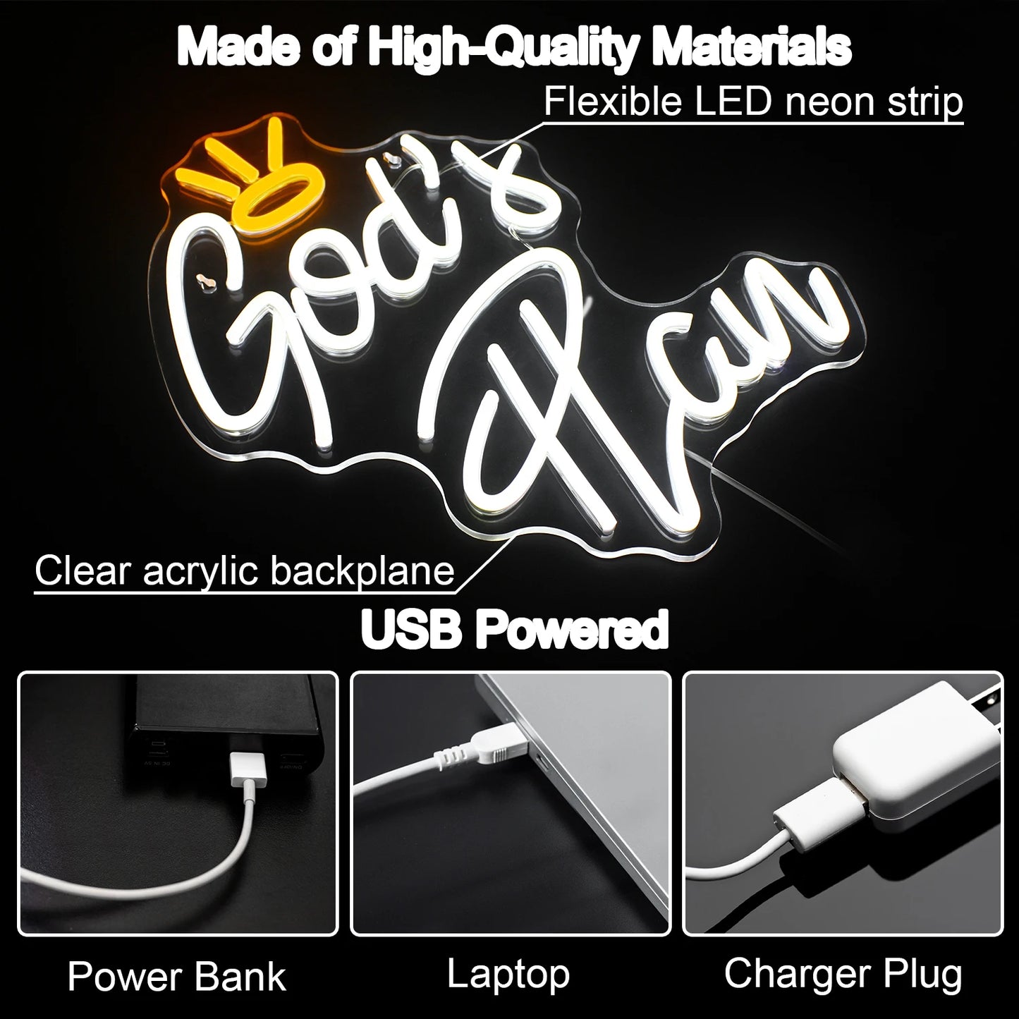 God's Plan Buchstaben 5V USB LED Neon Schild - Preisgünstig