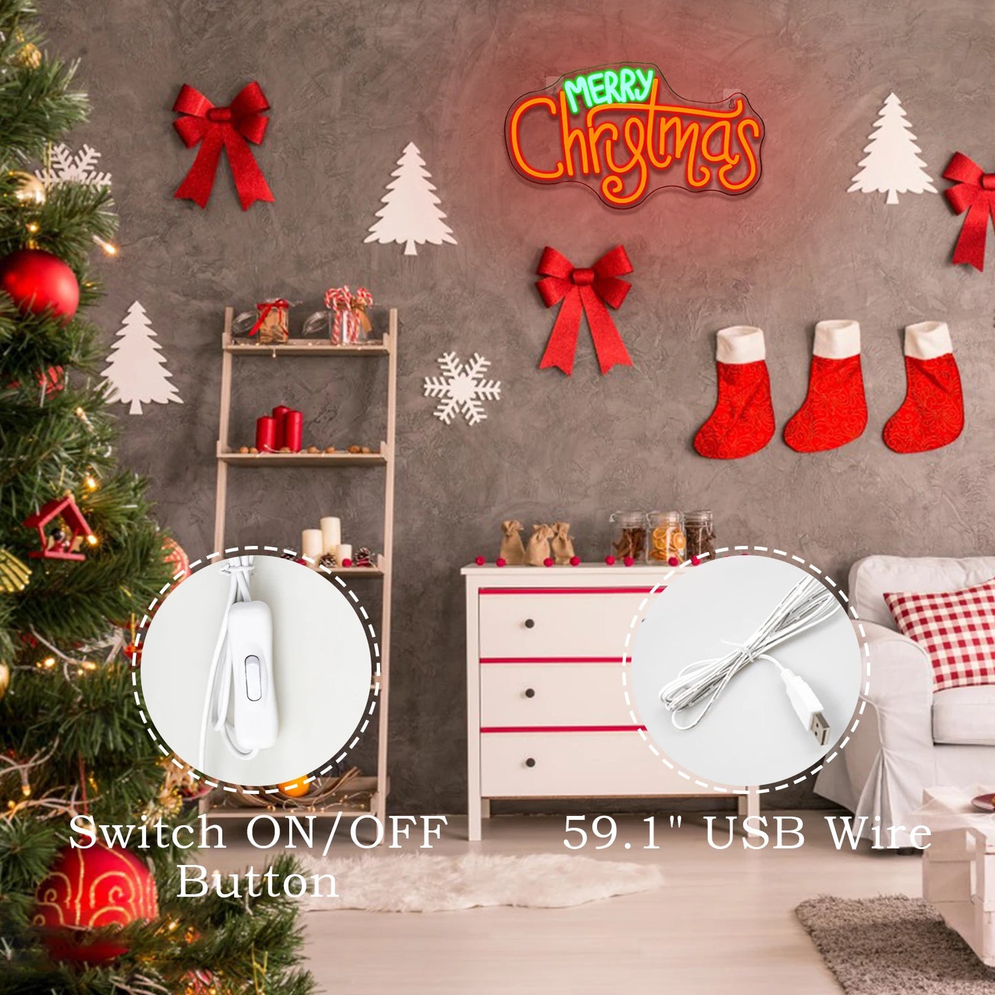 Frohe Weihnachten 5V USB LED Leuchtschild - Preiswert