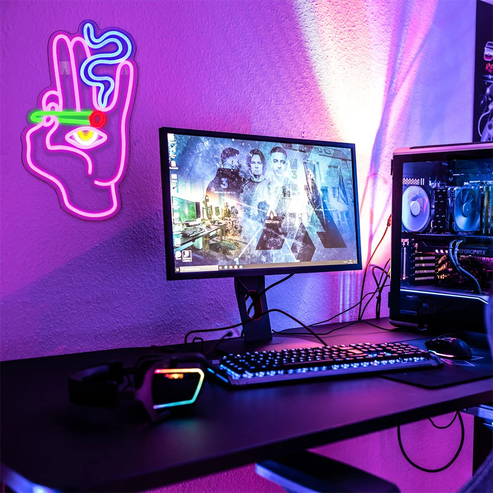 Rauchende Hand Auge 5V USB LED Leuchtschild - Preisgünstig