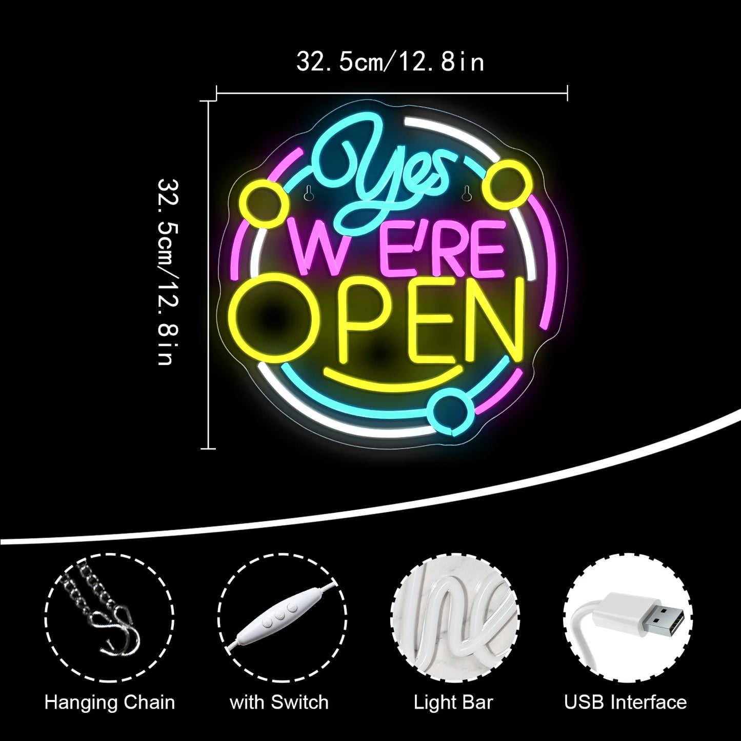 Ja, wir sind geöffnet LED Neon Schild - Offenes Neonlicht für Wanddekoration, USB-betrieben, für Laden, Restaurant, Bar, Party-Deko, Öffnungszeiten-Schild