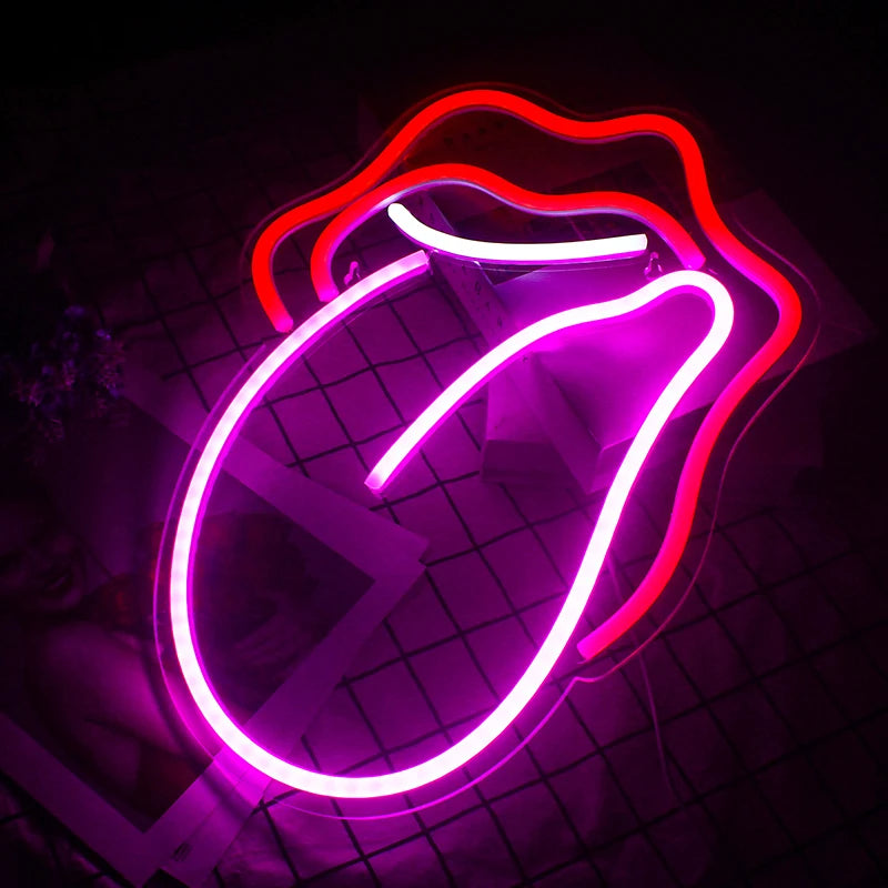 Sexy Flamme Rote Lippen Große Zunge 5V Mini USB LED Neon Schild - Budgetfreundlich