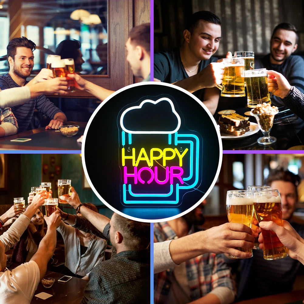 Weinglas Happy Hour 5V USB LED Leuchtschild - Preisgünstig