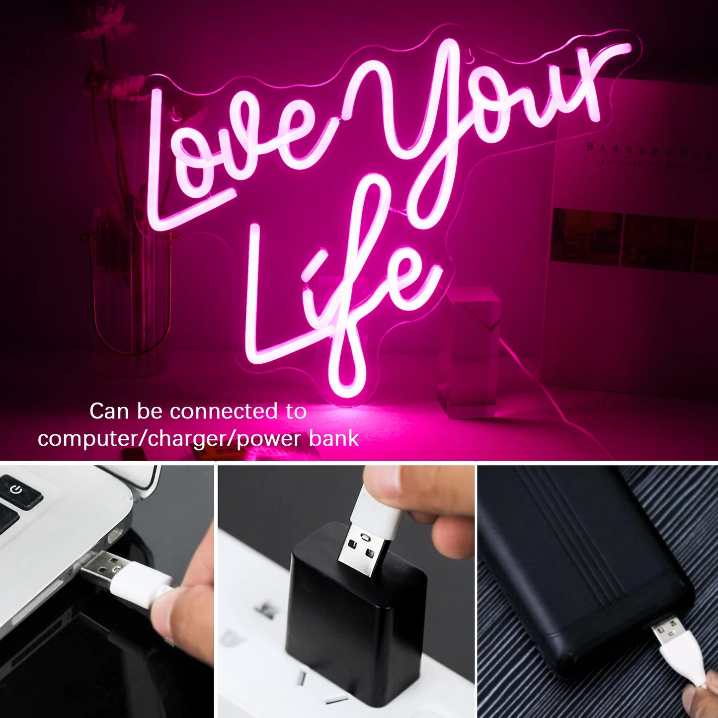 Love Your Life 5V USB LED Leuchtschild - Budgetfreundlich