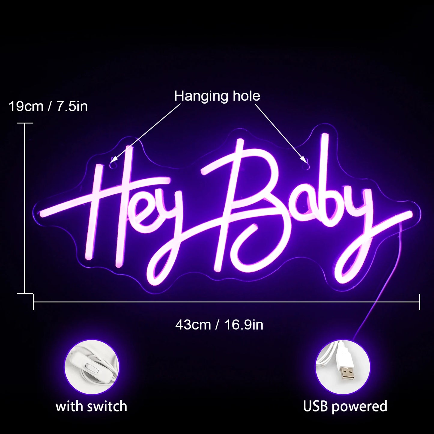 Hey Baby 5V USB LED Leuchtschild - Preisgünstig