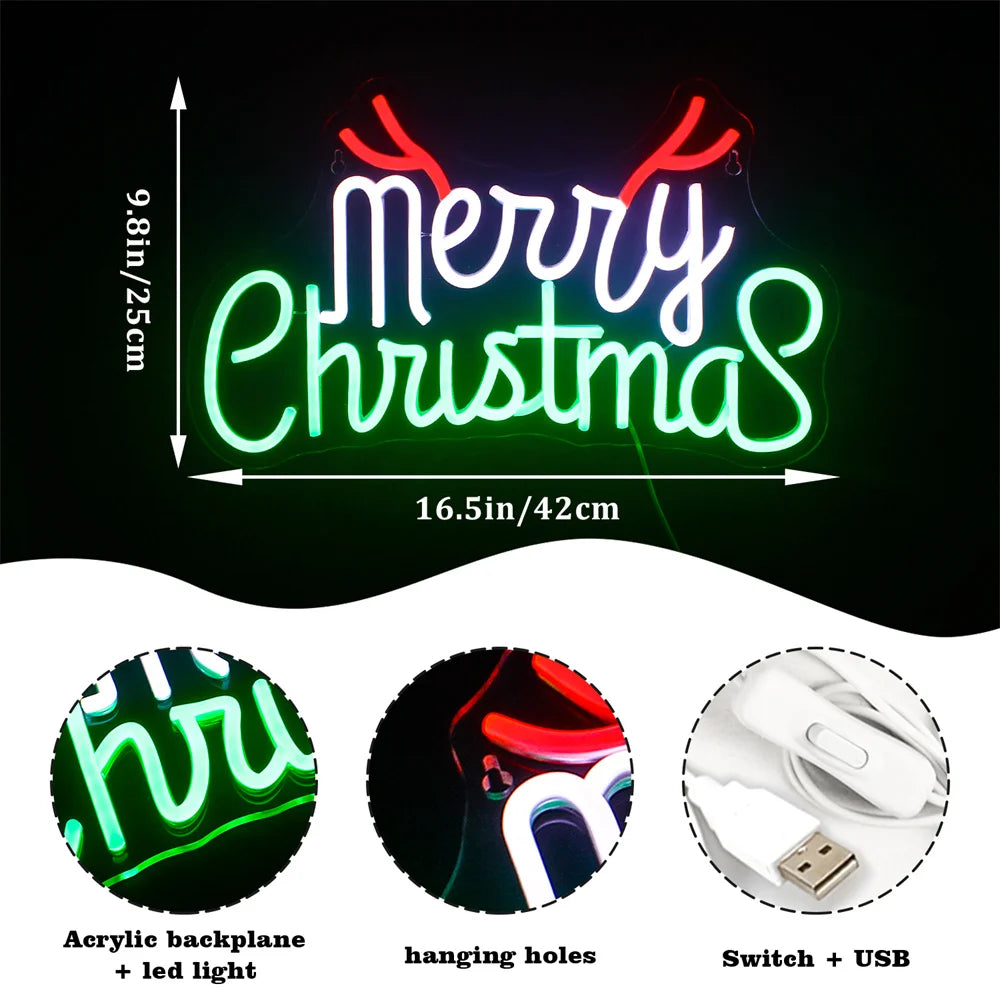 Grün Rotes Frohe Weihnachten 5V USB LED Neonschild - Preisgünstig