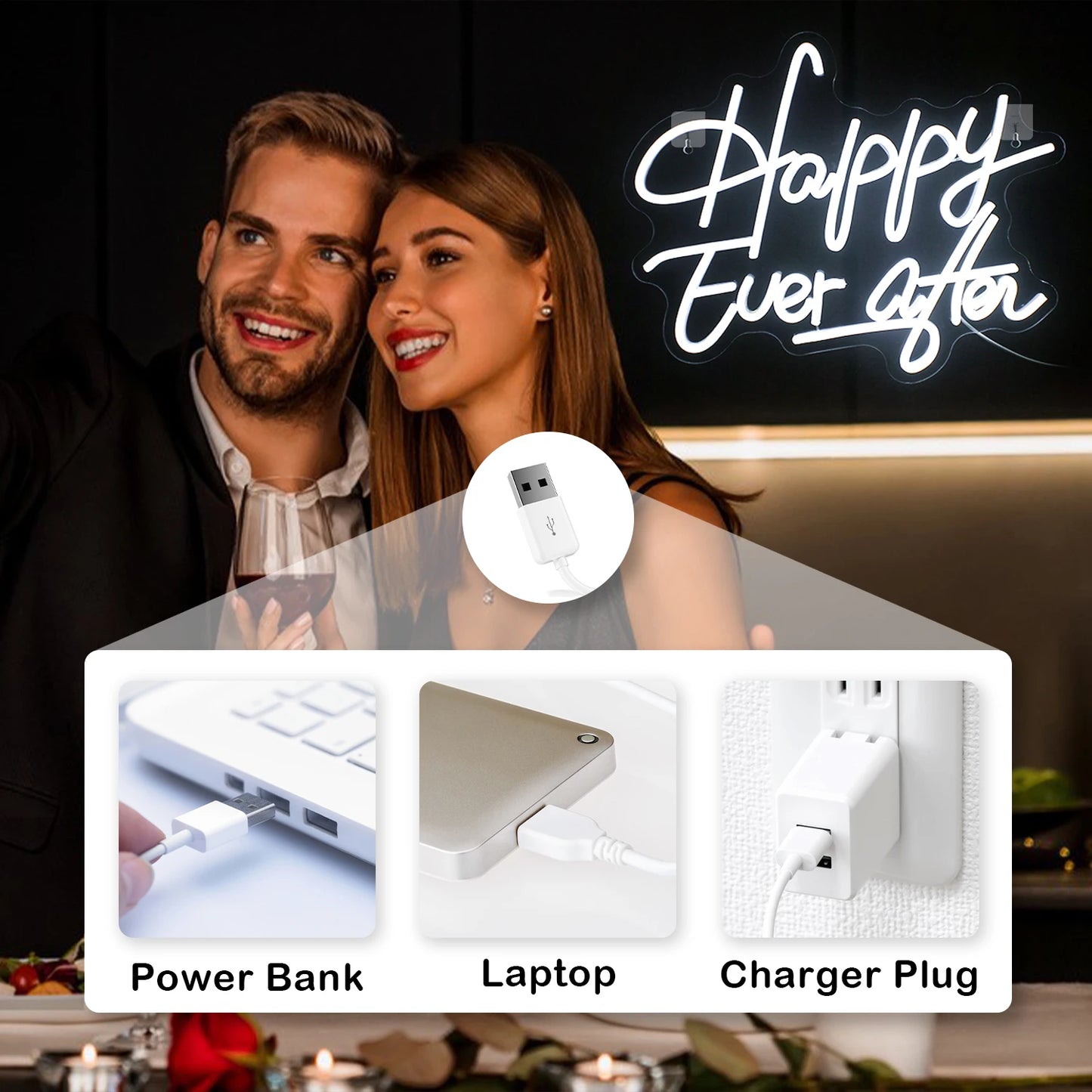 Happy Ever After 5V USB LED Leuchtschild - Preisgünstig
