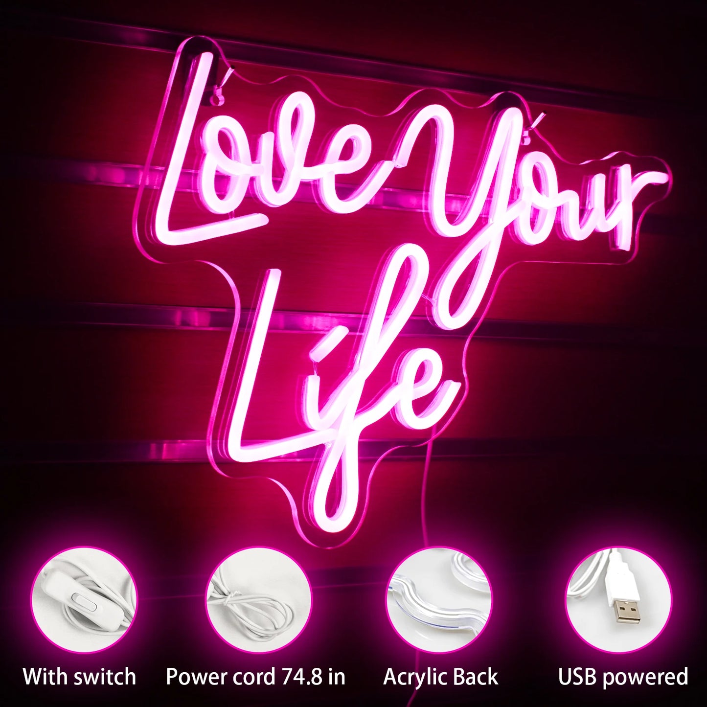 Love Your Life 5V USB LED Leuchtschild - Budgetfreundlich