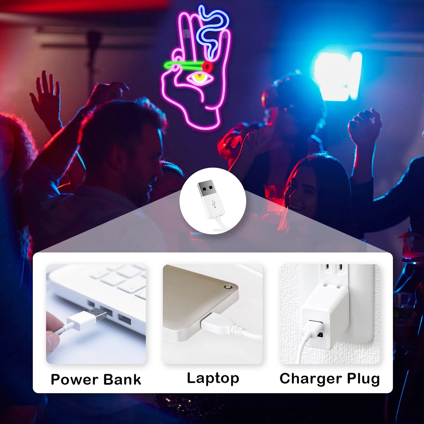 Rauchende Hand Auge 5V USB LED Leuchtschild - Preisgünstig