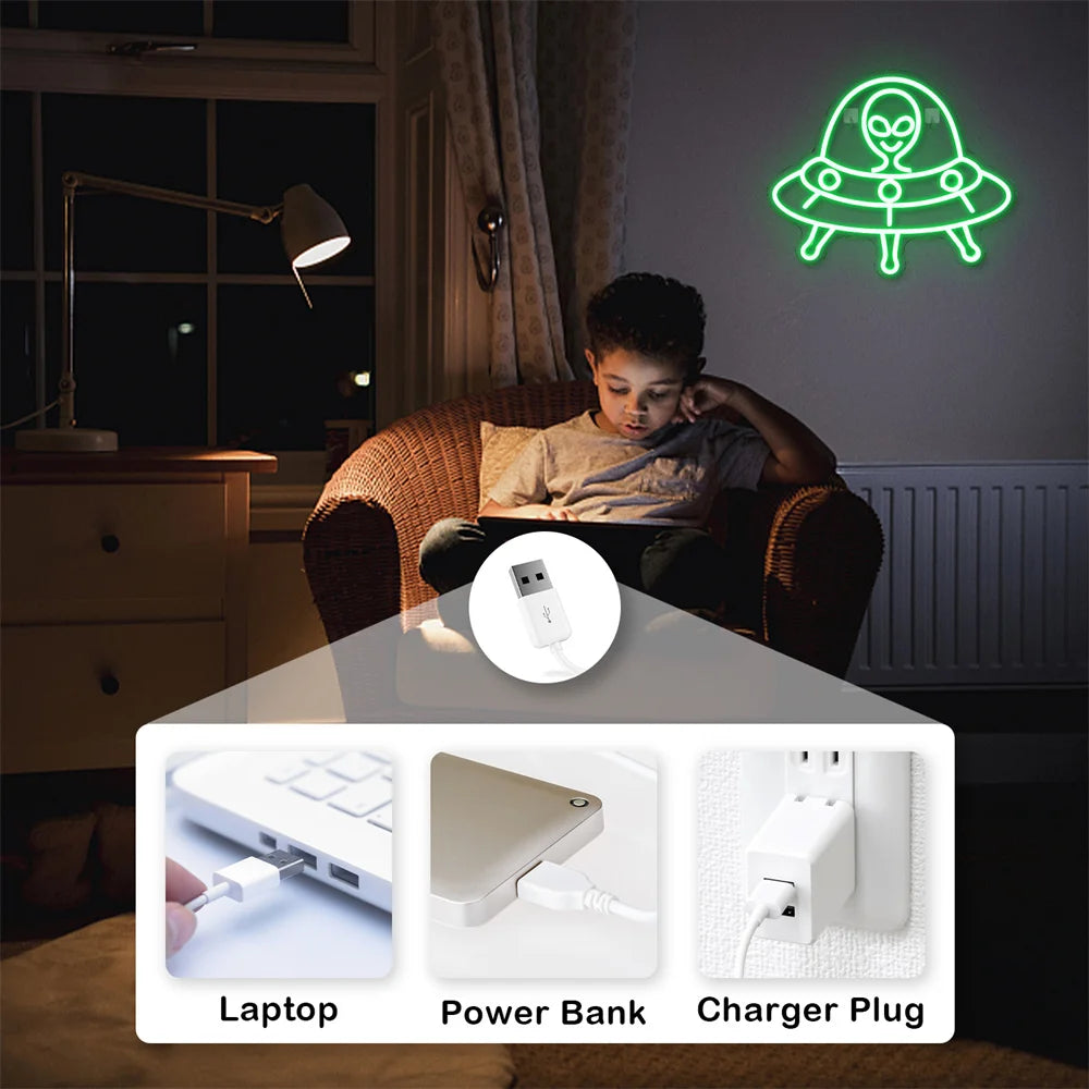 Grünes Alien 5V USB LED Neon Schild - Budgetfreundlich