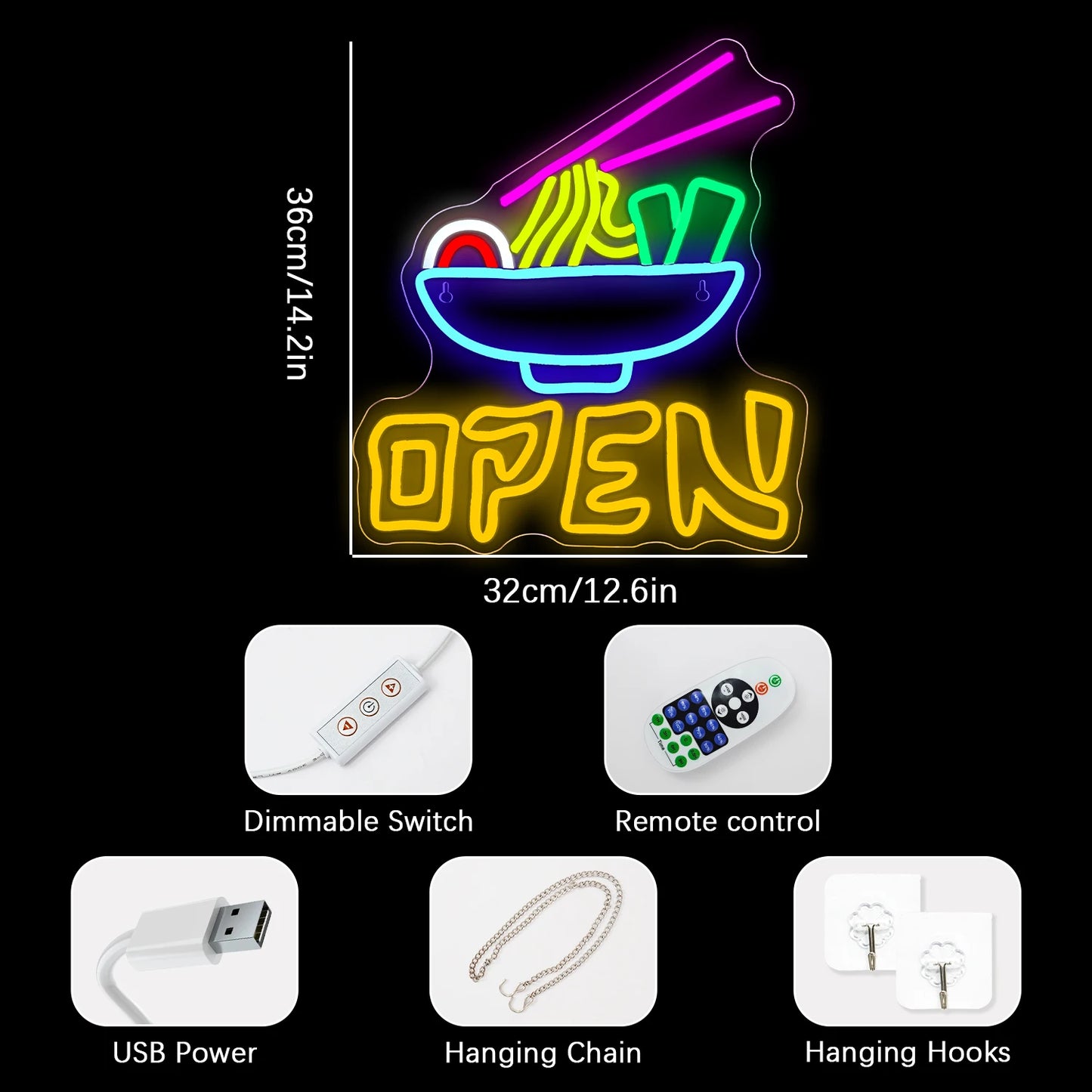 Open Ramen 5V USB LED Leuchtschild - Preisgünstig
