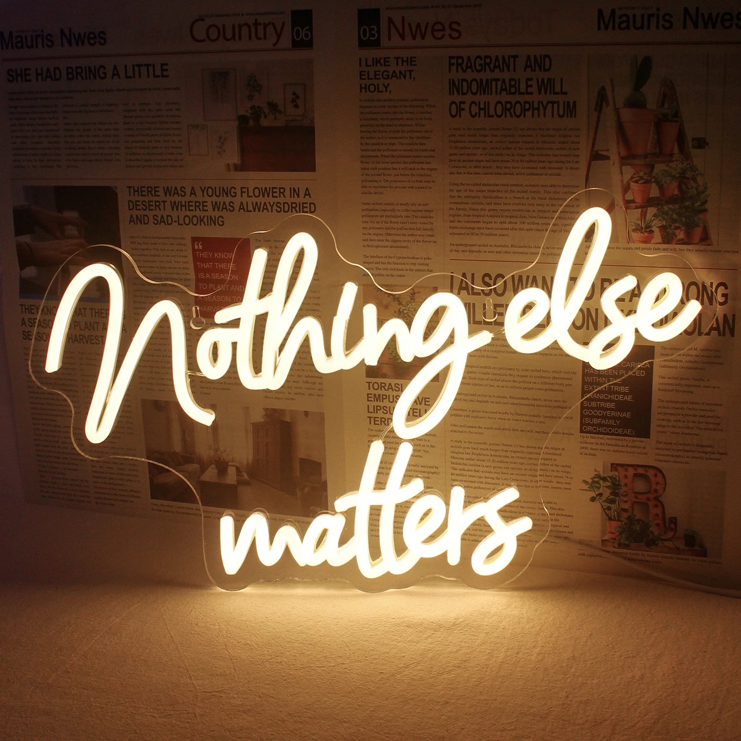 Ein leuchtendes LED-Neonschild mit dem Satz „Nothing Else Matters“ in stilvoller Schreibschrift.
