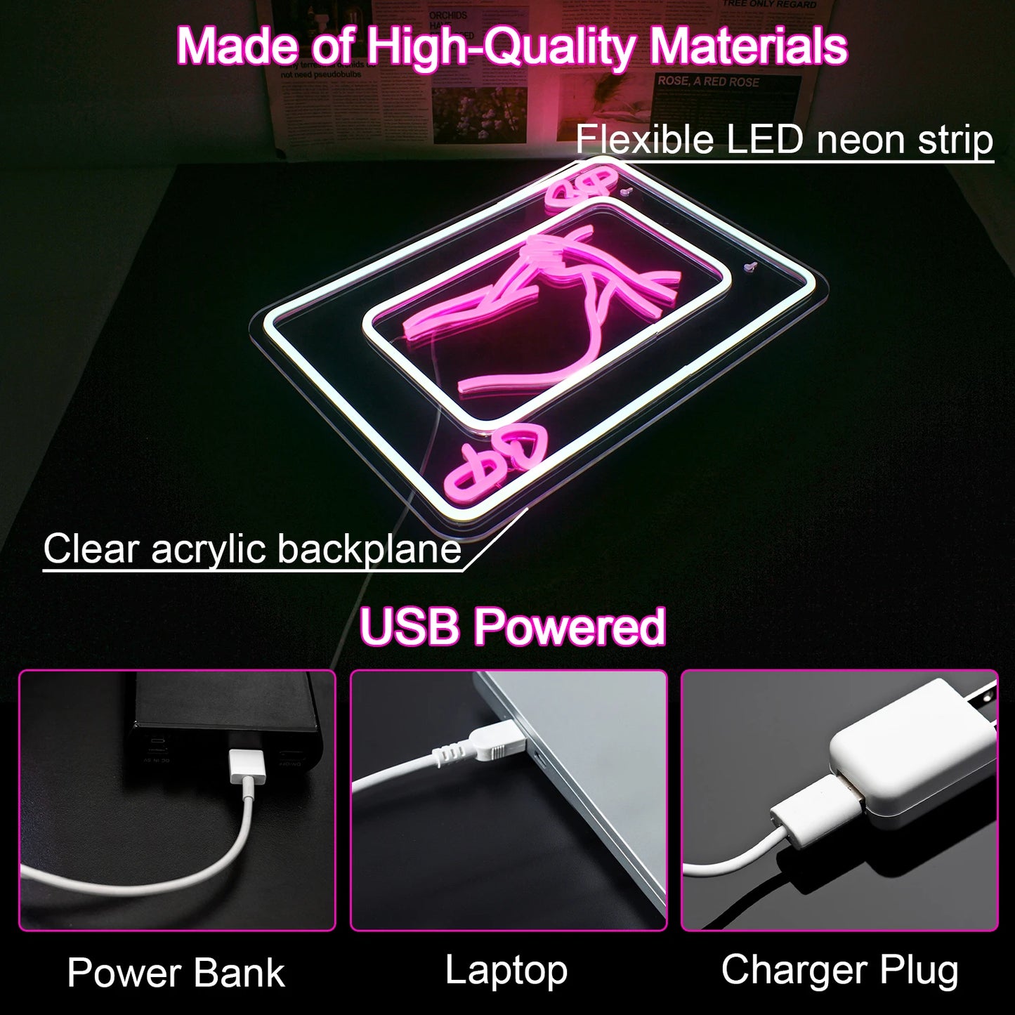 Spielkarten Dame Körper 5V USB LED Leuchtschild - Preisgünstig