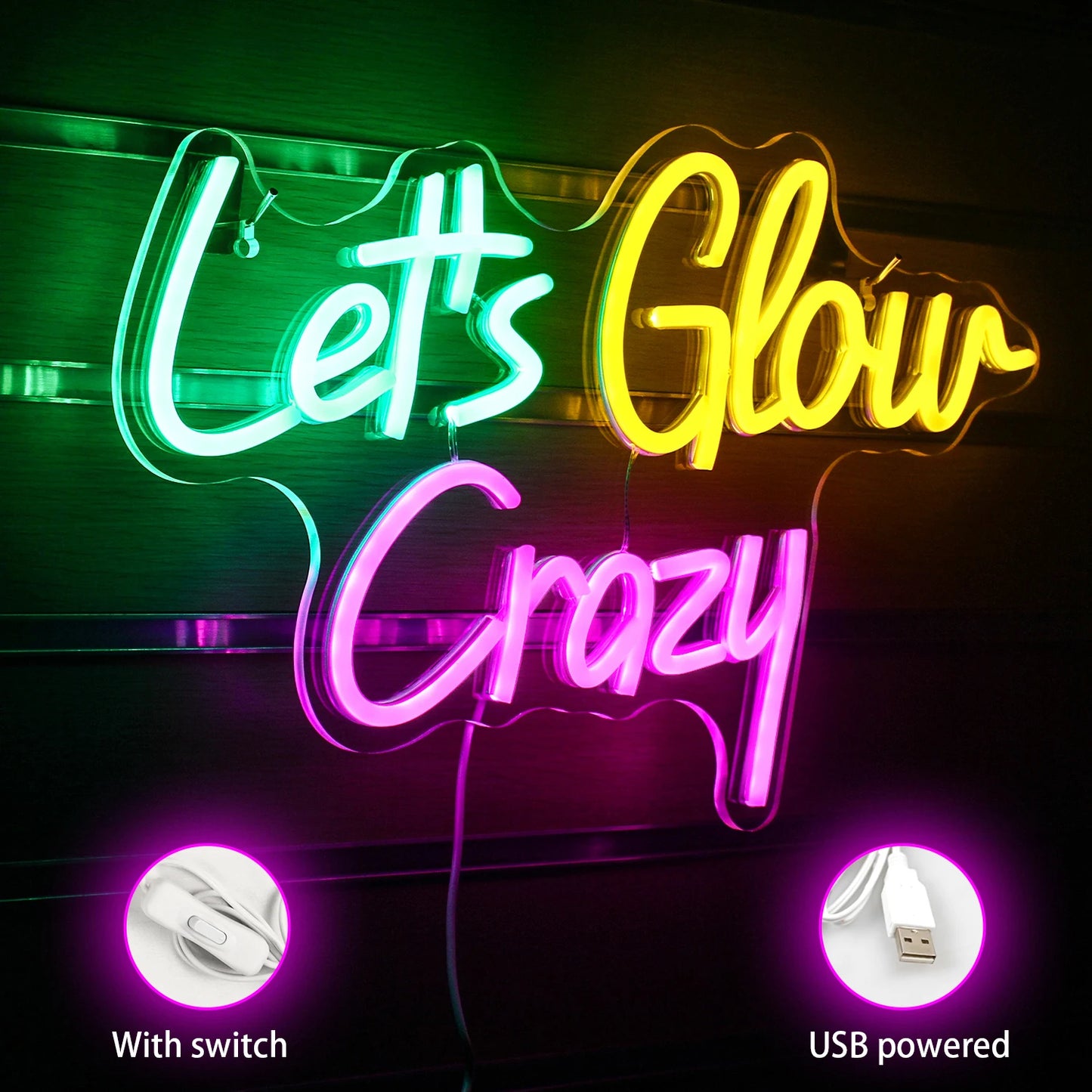 Let's Glow Crazy 5V USB LED Leuchtschild - Preisgünstig