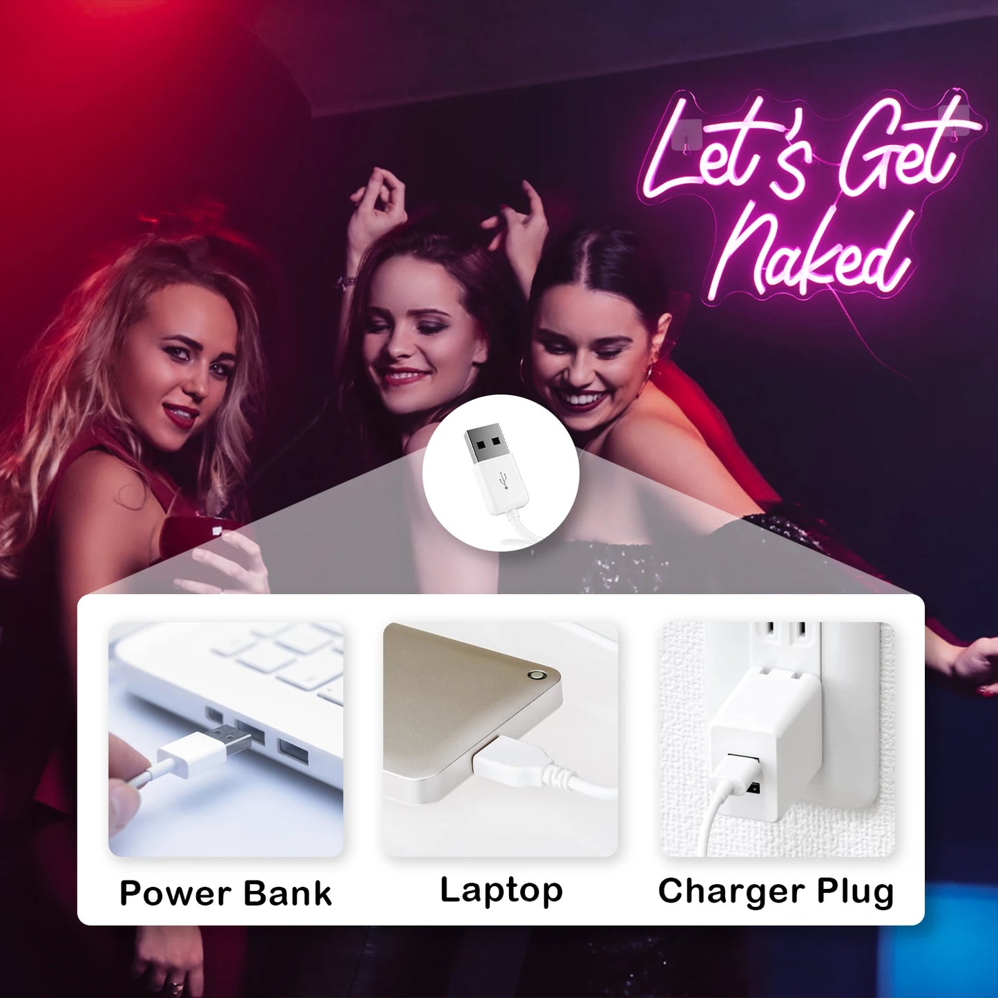Let's Get Naked 5V USB LED Leuchtschild - Preiswert