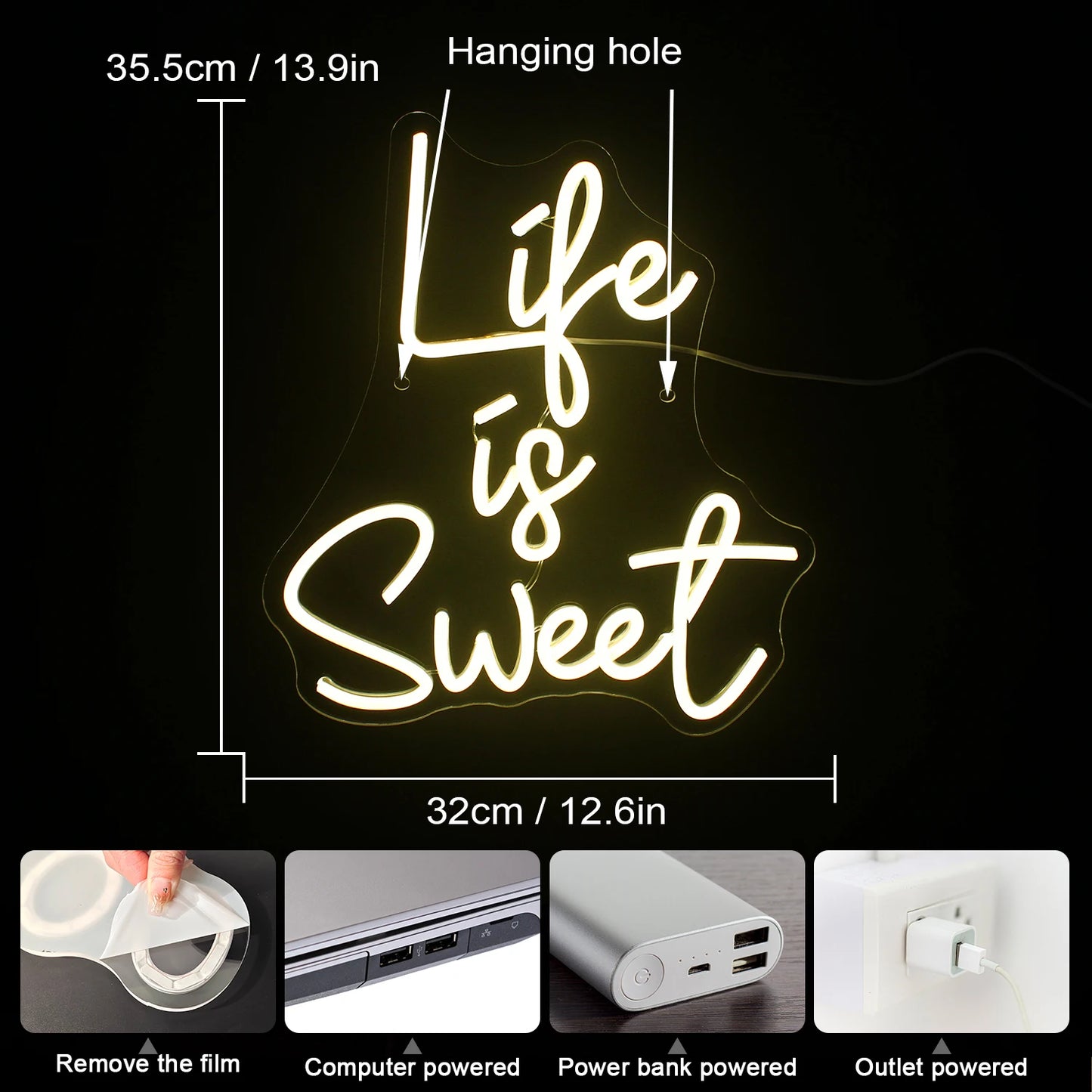 Life is Sweet 5V USB LED Leuchtschild - Kostengünstig