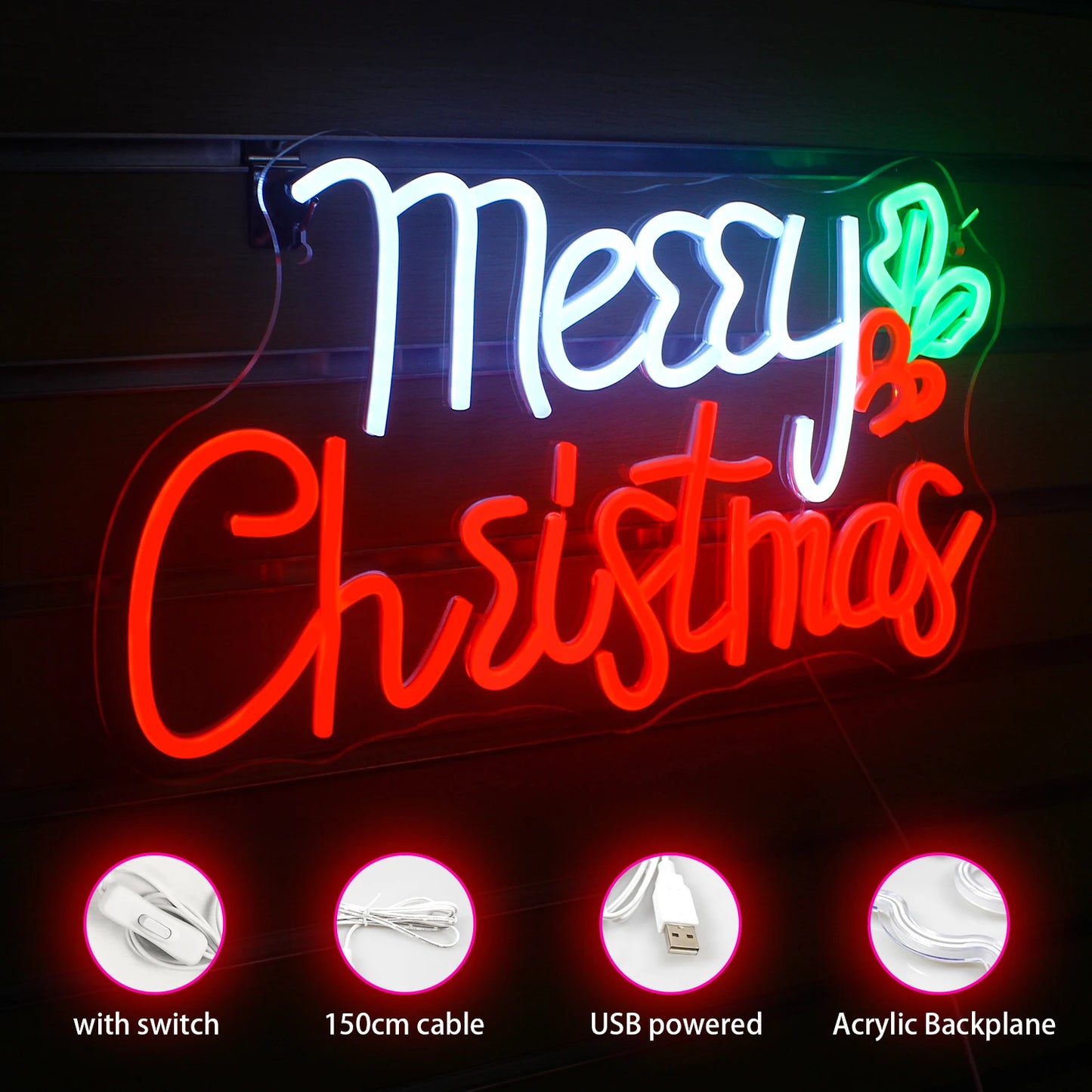Merry Christmas 5V USB LED Leuchtschild - Preiswert