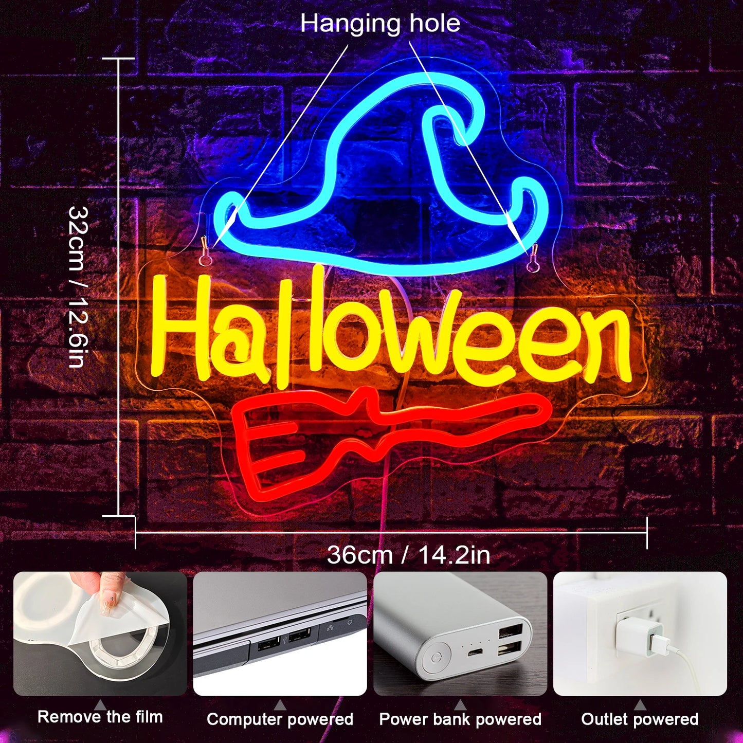 Halloween 5V USB LED Leuchtschild - Preisgünstig