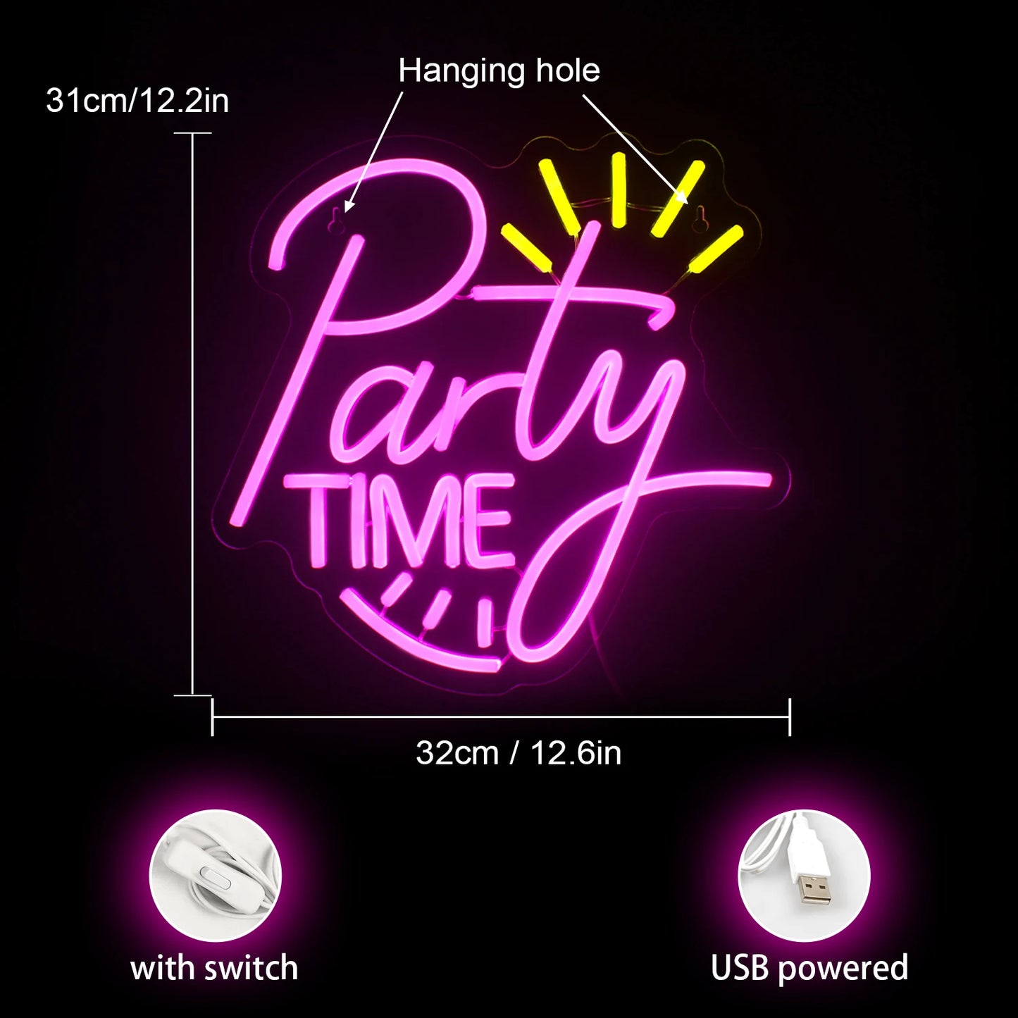 Party Time 5V USB LED Neonlichtschild - Preisgünstig