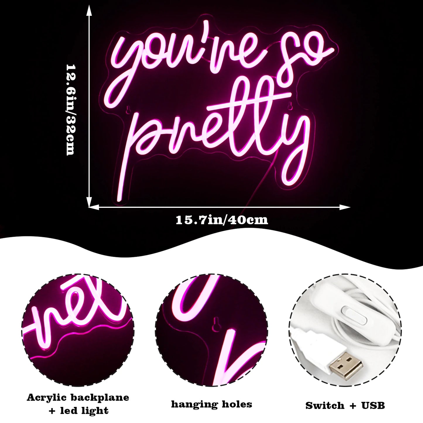 Du bist so hübsch 5V USB LED Leuchtschild - Preisgünstig